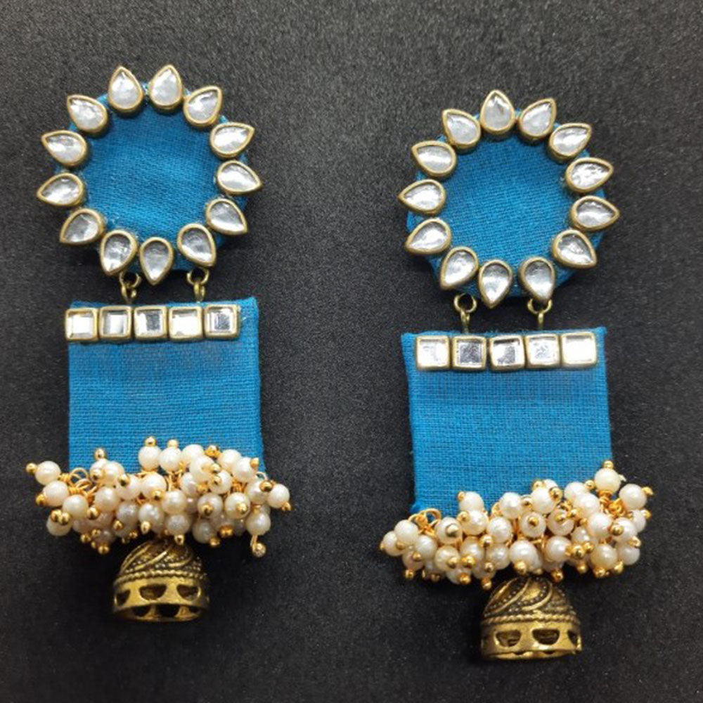 Handmade For Her Women's Handmade Skyblue Wooden Earring With Kundan And Beads