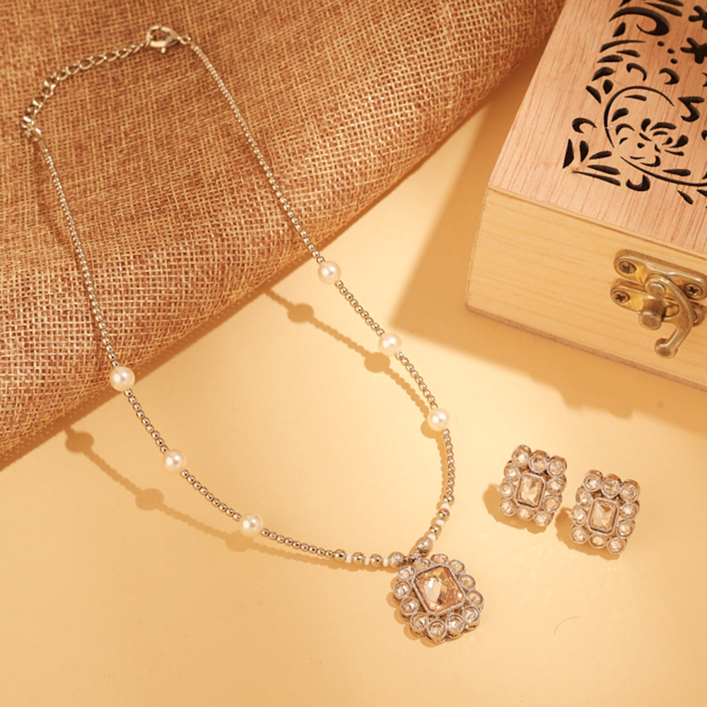 Saloni Fashion Jewellery Creative Small Golden Balls CZ and Uncut Kundan Stone Gold Plated Choker Necklace Set For Women and Girls