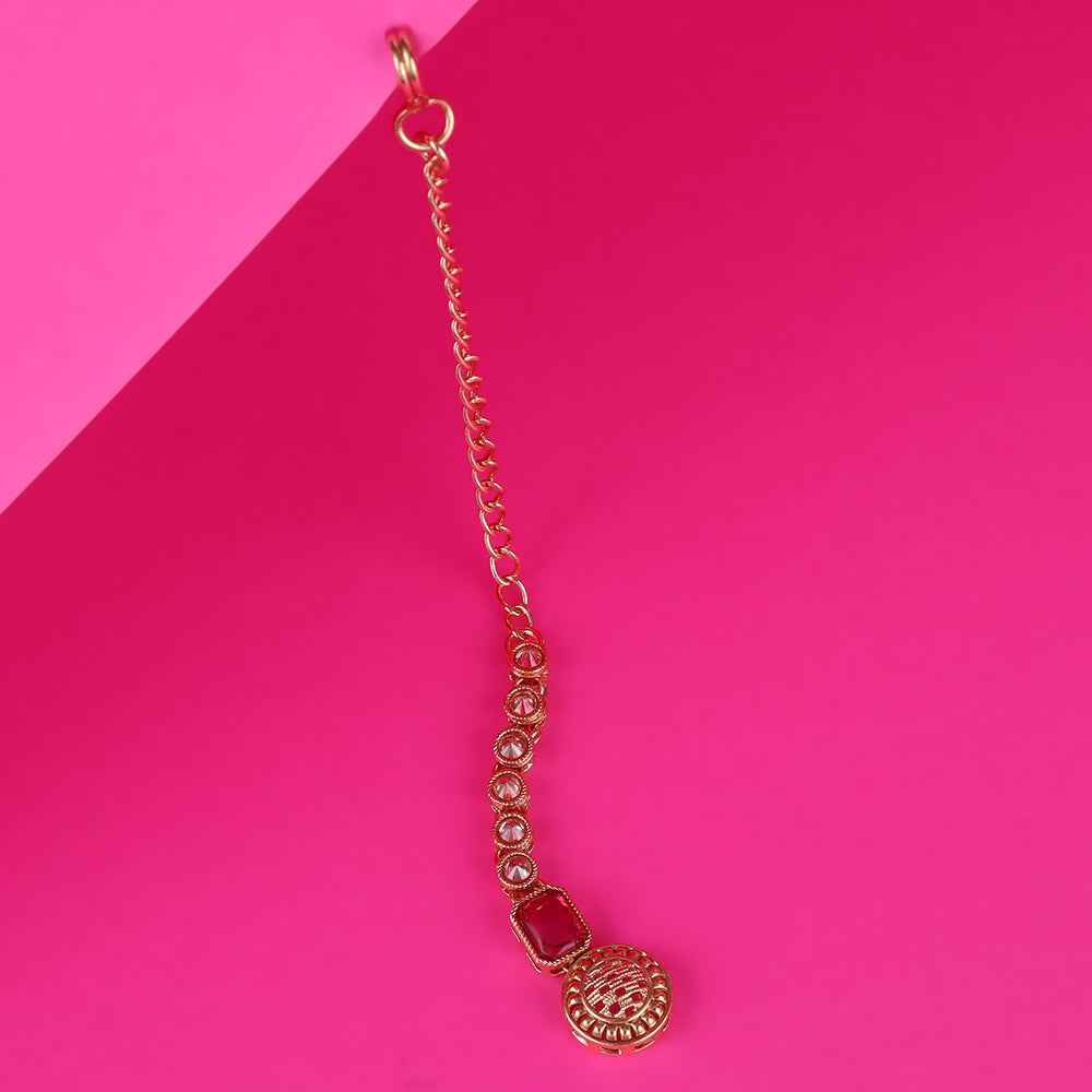 Saloni Fashion Jewellery Finely Round Shape Gold Plated Maang Tikka For Women and Girls