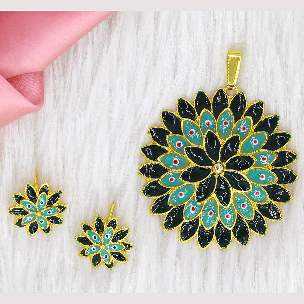 Mahavir Gold Plated Meenakari Pendant Set