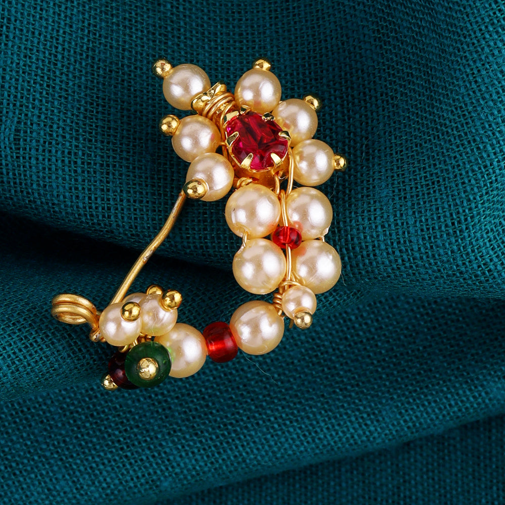 Saloni Fashion Jewellery Traditional Appealing Oval Shape Gold Plated Combo Set of 2 Maharashtrian Nosepin / Nath Without Piercing For Women and Girls