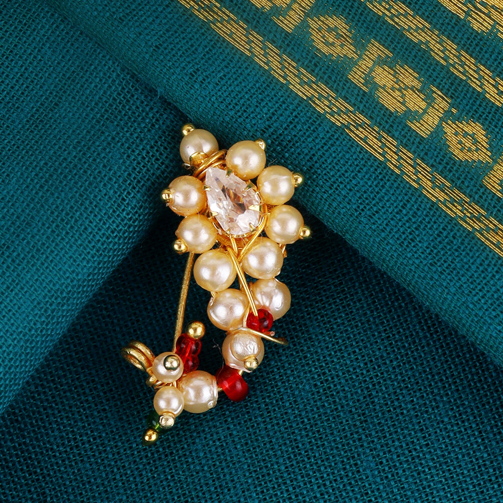 Saloni Fashion Jewellery Traditional Beautiful Oval Shape Gold Plated Combo Set of 2 Maharashtrian Nosepin / Nath Without Piercing For Women and Girls