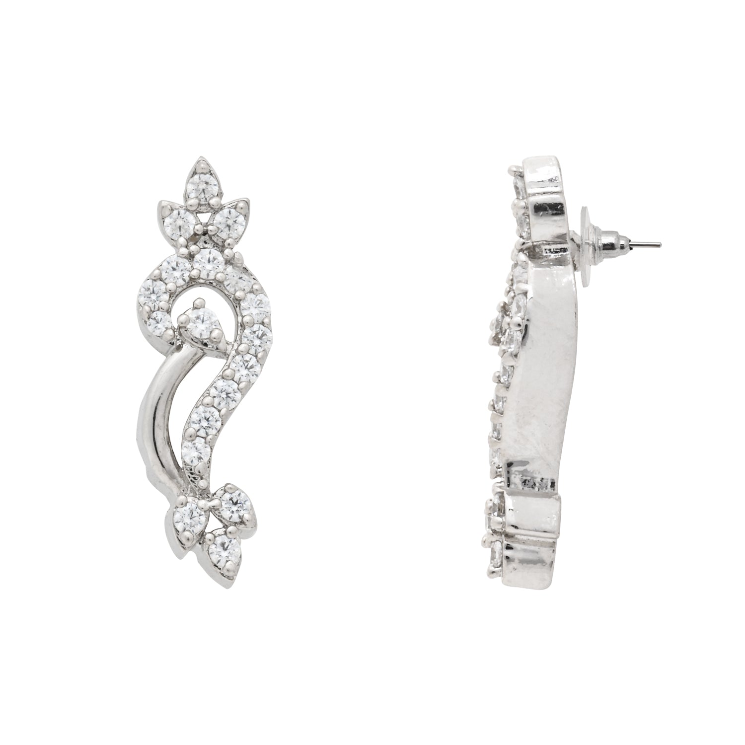 Etnico Silver Plated Cubic Zirconia American Diamond Necklace & Earrings Jewellery Set for Women