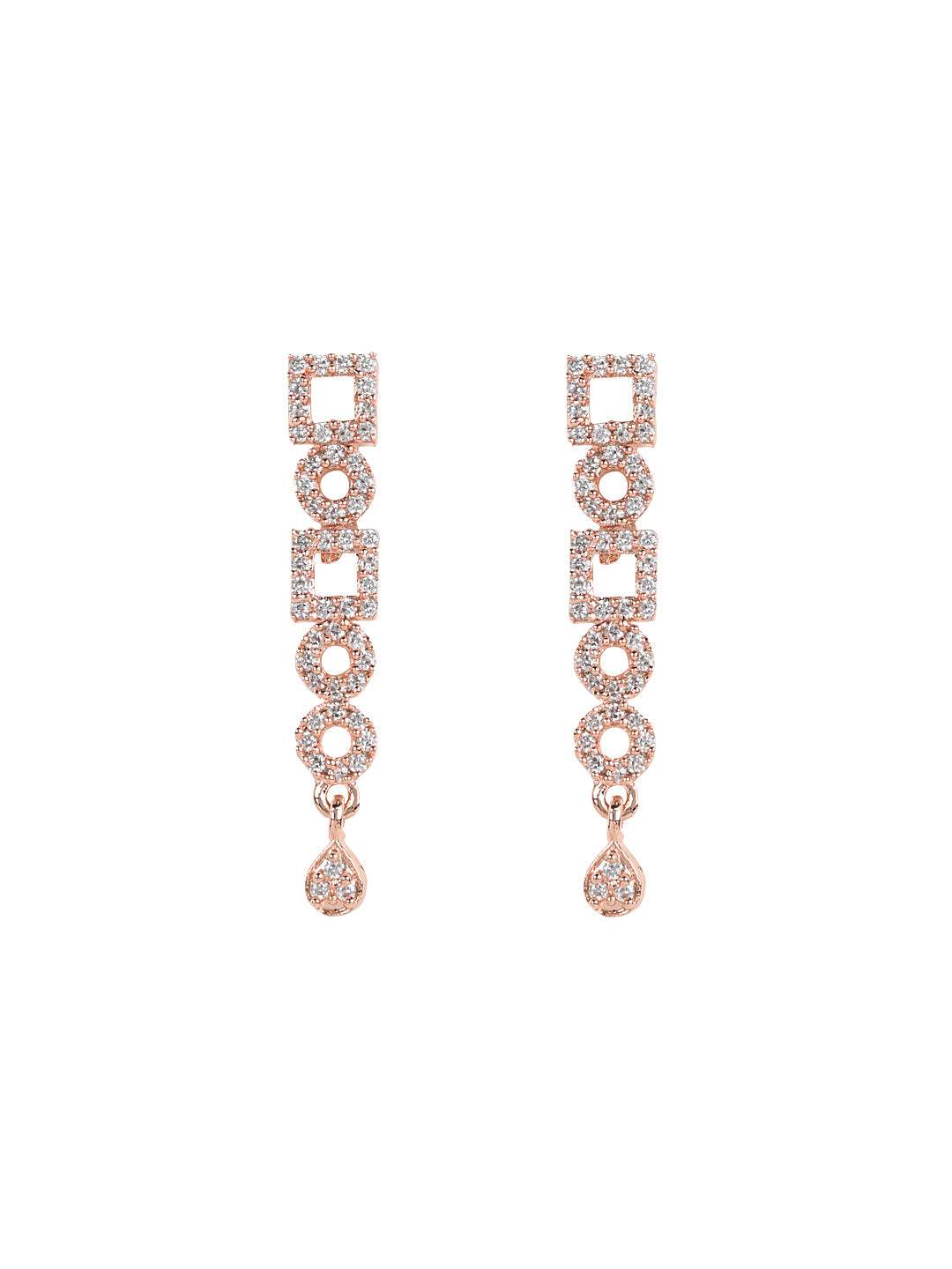 Etnico Rose Gold Plated Cubic Zirconia American Diamond CZ Special Chain Necklace With Earrings Set for Women