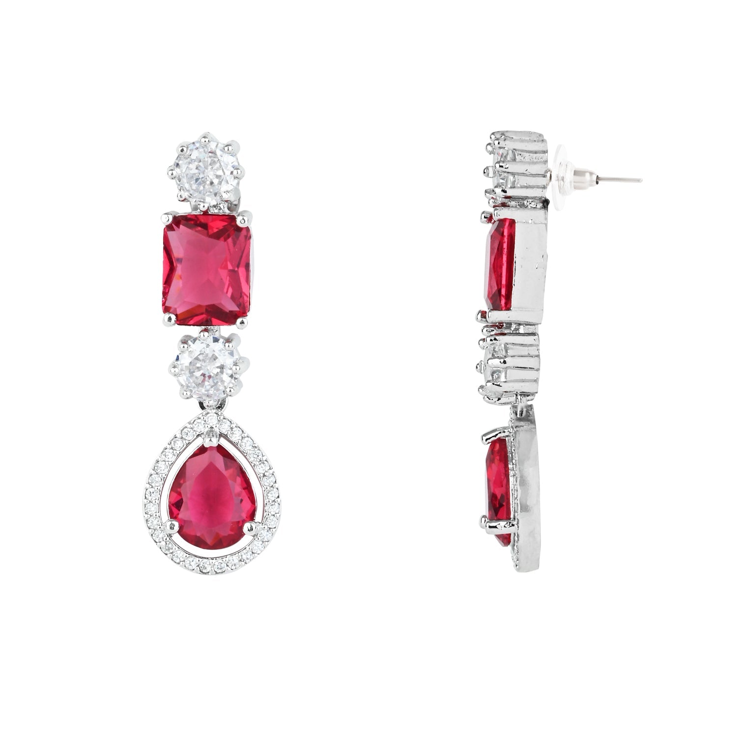 Etnico Silver Plated Cubic Zirconia American Diamond Special Necklace & Drop Earrings Jewellery Set for Women