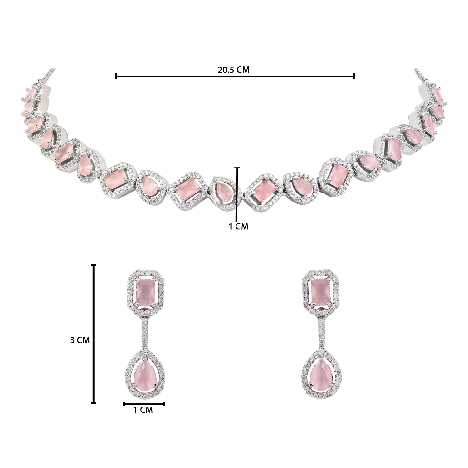 Etnico Silver Plated Cubic Zirconia American Diamond Necklace & Earrings Jewellery Set for Women