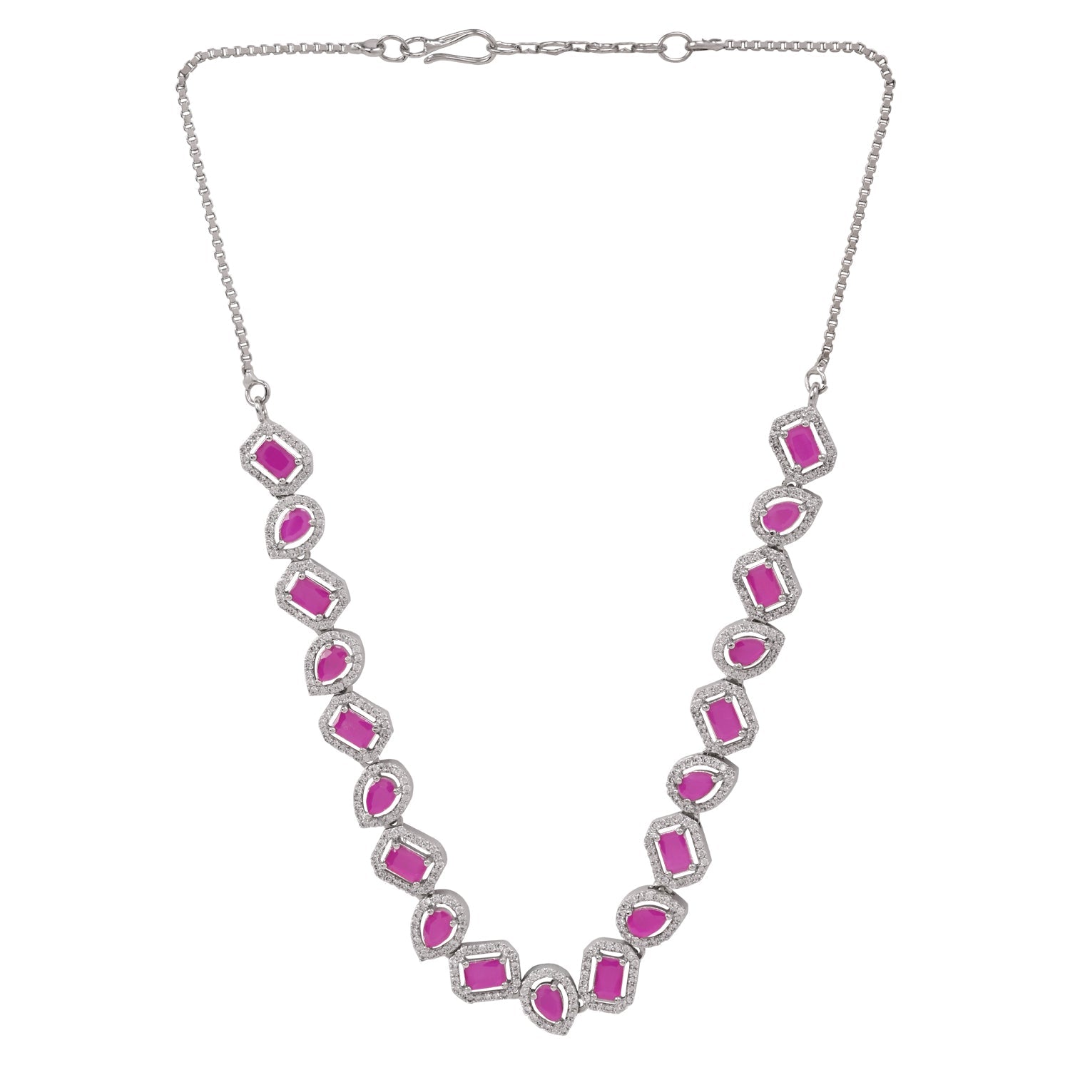Etnico Silver Plated Cubic Zirconia American Diamond Necklace & Earrings Jewellery Set for Women