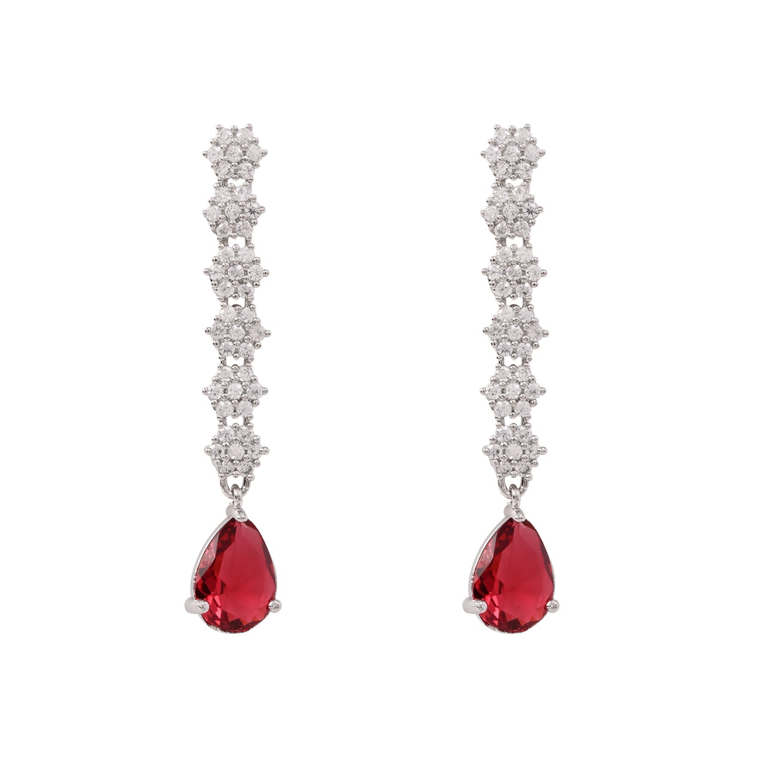 Etnico Silver Plated Cubic Zirconia American Diamond Necklace & Earrings Jewellery Set for Women