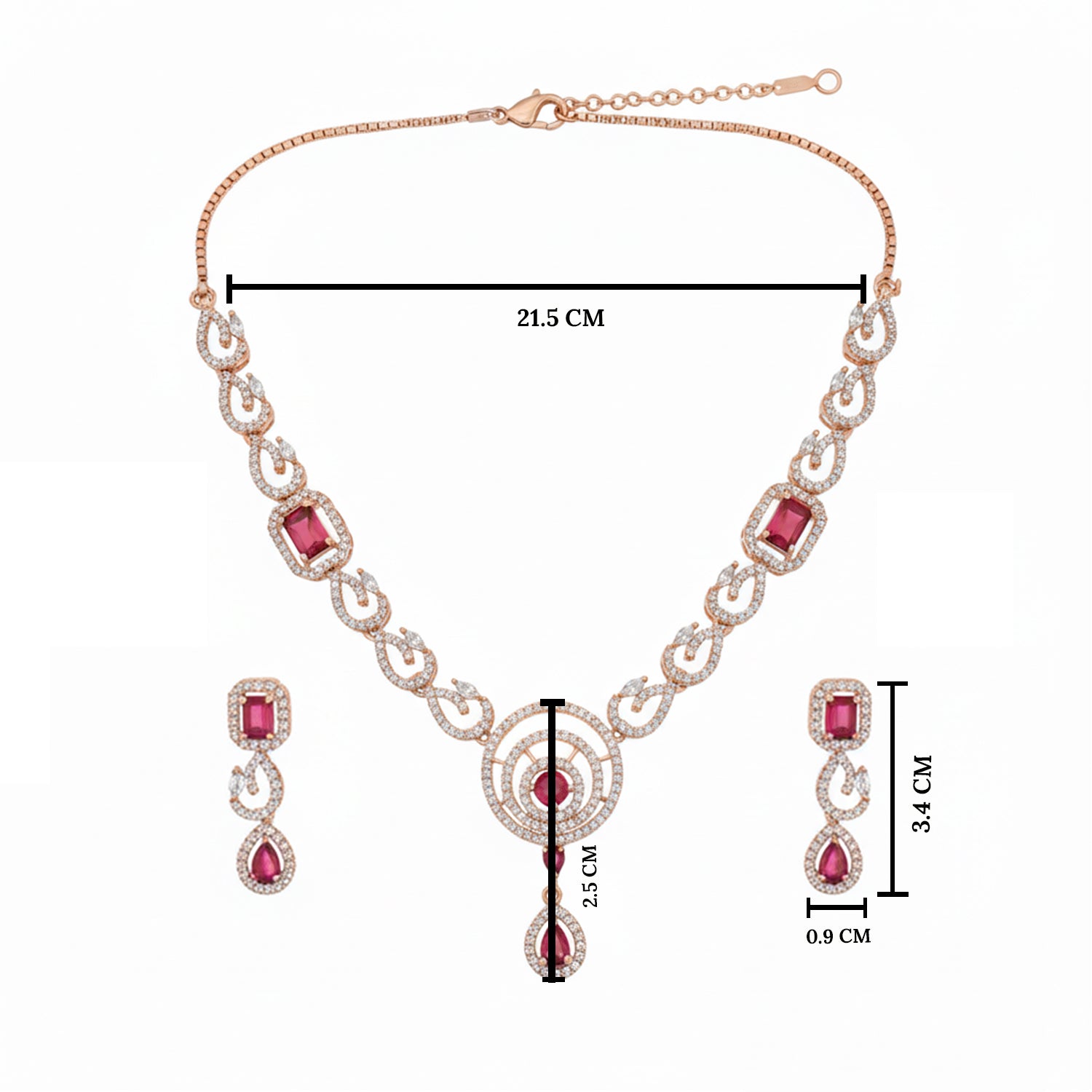 Etnico Gold Plated American Diamond Cubic Zirconia Necklace Set with Earrings