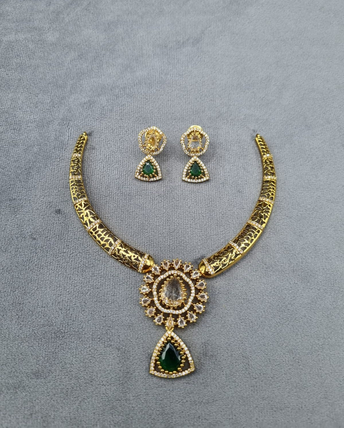 LAFZ Ethereal Mint Gold-Plated AD Necklace Set