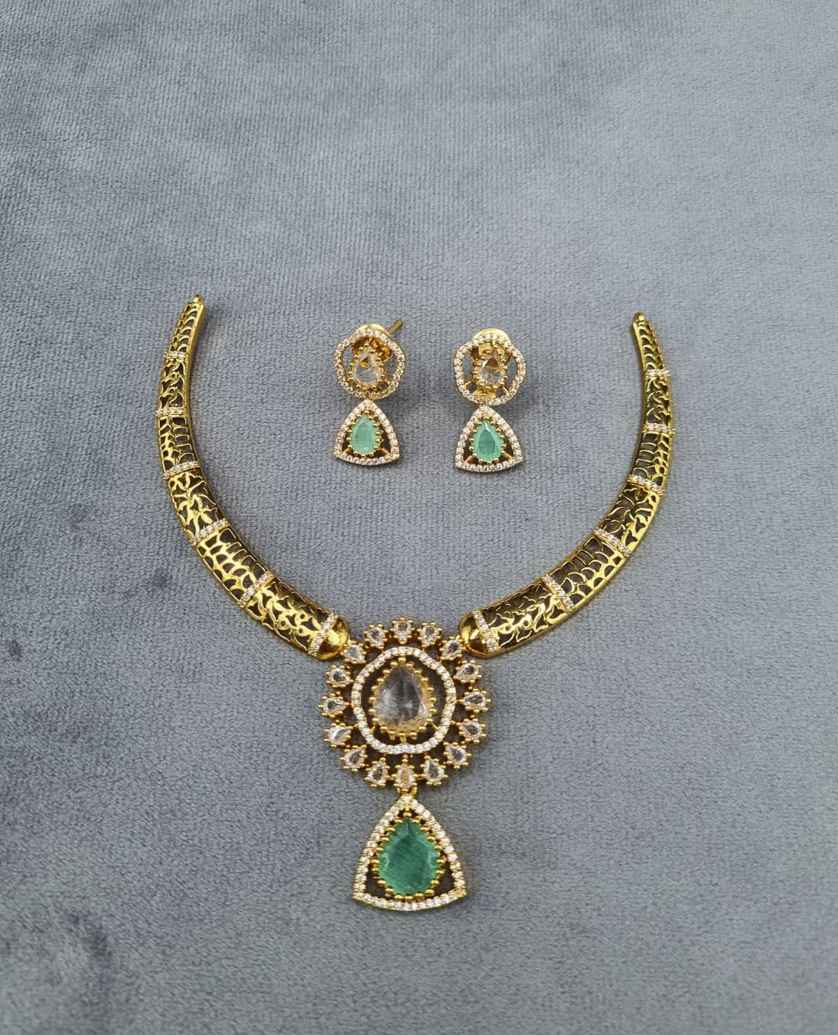 LAFZ Ethereal Mint Gold-Plated AD Necklace Set