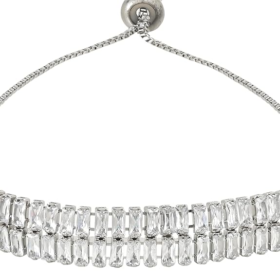 Etnico Stylish Silver Plated Cubic Zirconia American Diamond Adjustable Bracelet For Women & Girls