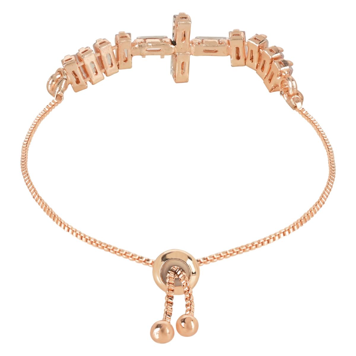 Etnico Stylish Rose Gold Plated Cubic Zirconia American Diamond Adjustable Bracelet For Women