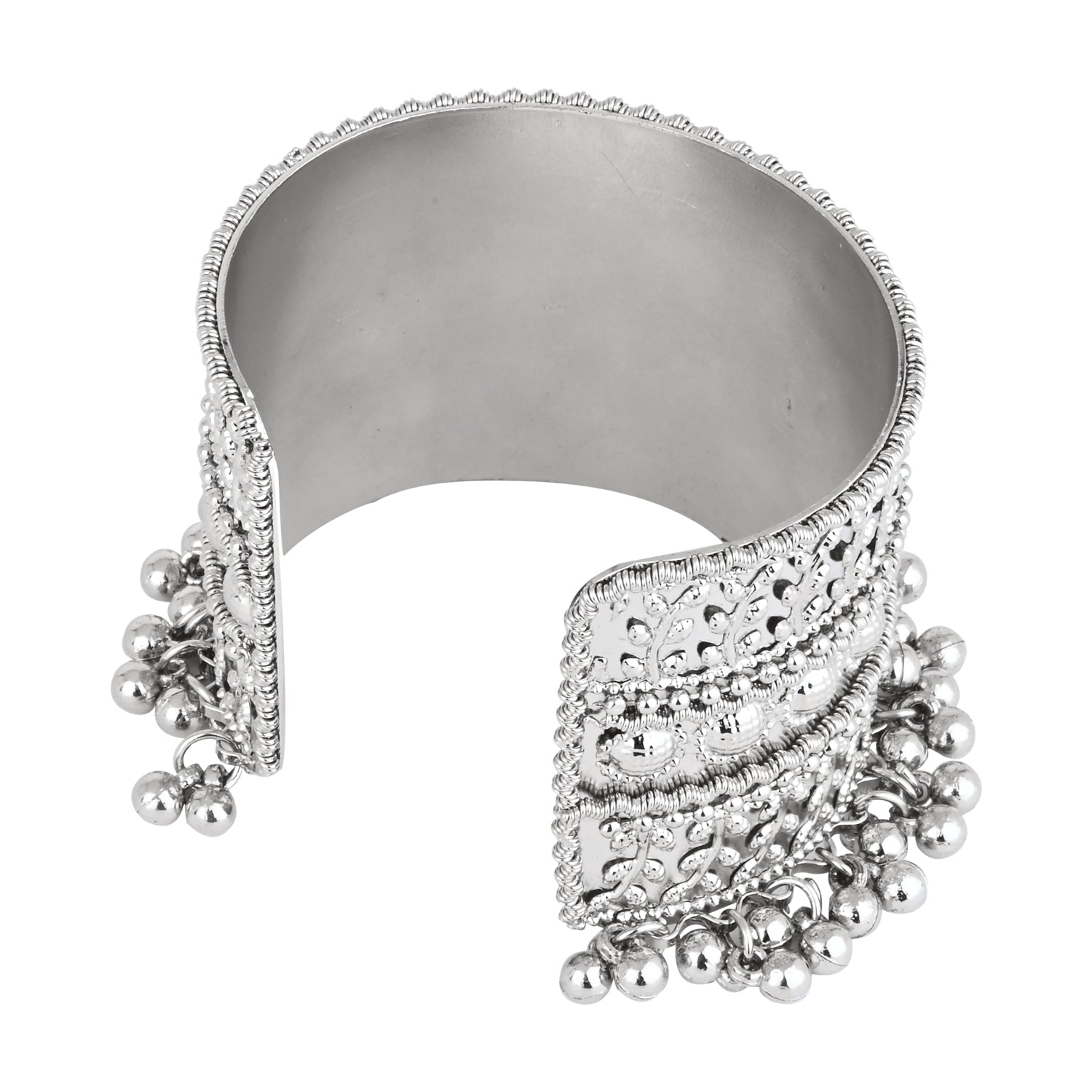 Etnico Navratri Ethnic Silver Oxidised Afghani Ghungroo Adjustable Cuff Kada Bracelet For Women (ADB516OX)