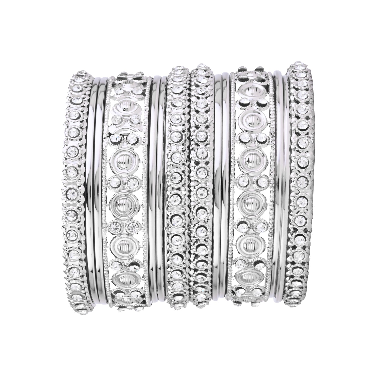 Etnico Navratri Ethnic Stylish Latest Fashion Silver Plated Stone Work Bangles Set For Women (ADB527S)