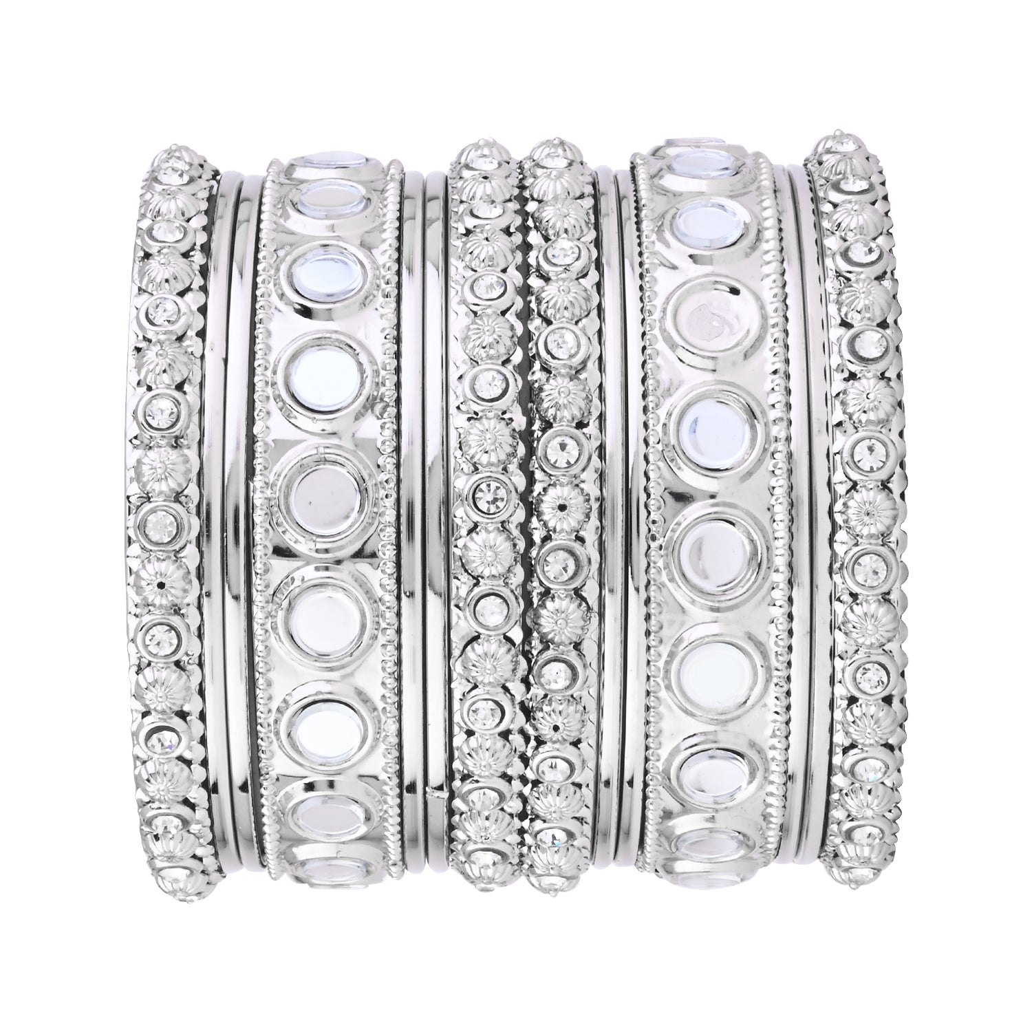 Etnico Ethnic Stylish Latest Fashion Silver Plated Mirror Work Bangles Set For Women (ADB530)
