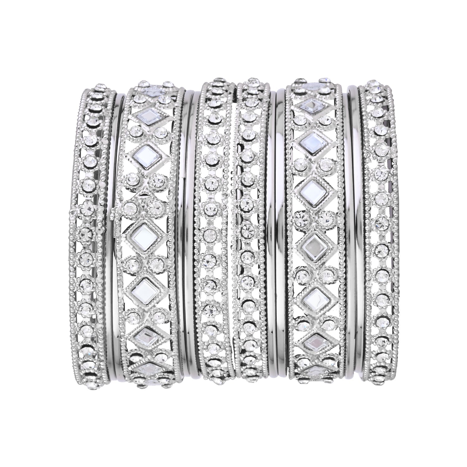 Etnico Navratri Ethnic Stylish Latest Fashion Silver Plated Stone & Mirror Work Bangles Set For Women (ADB531)