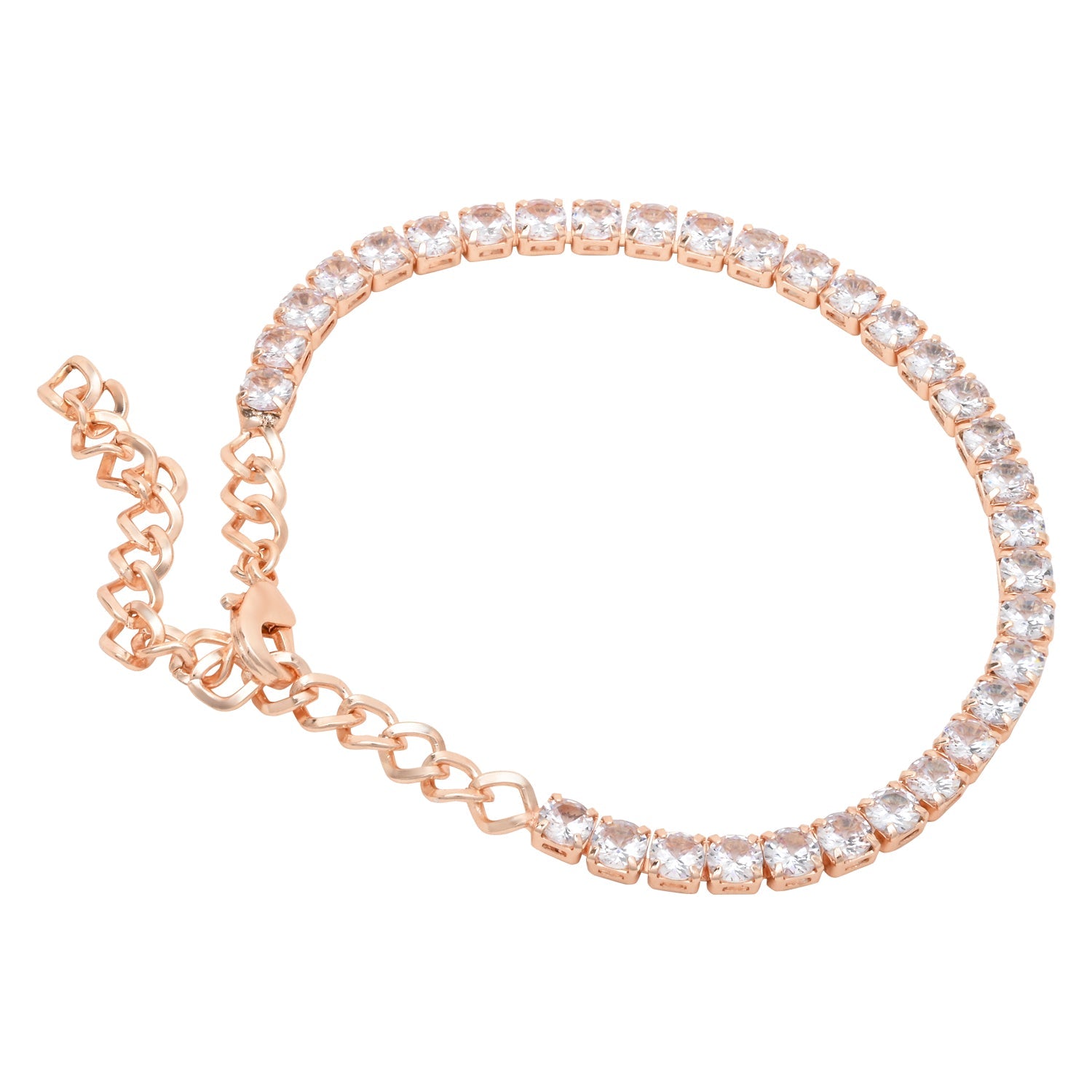 Etnico Stylish Rose Gold Plated Special Cubic Zirconia American Diamond Adjustable Bracelet For Women