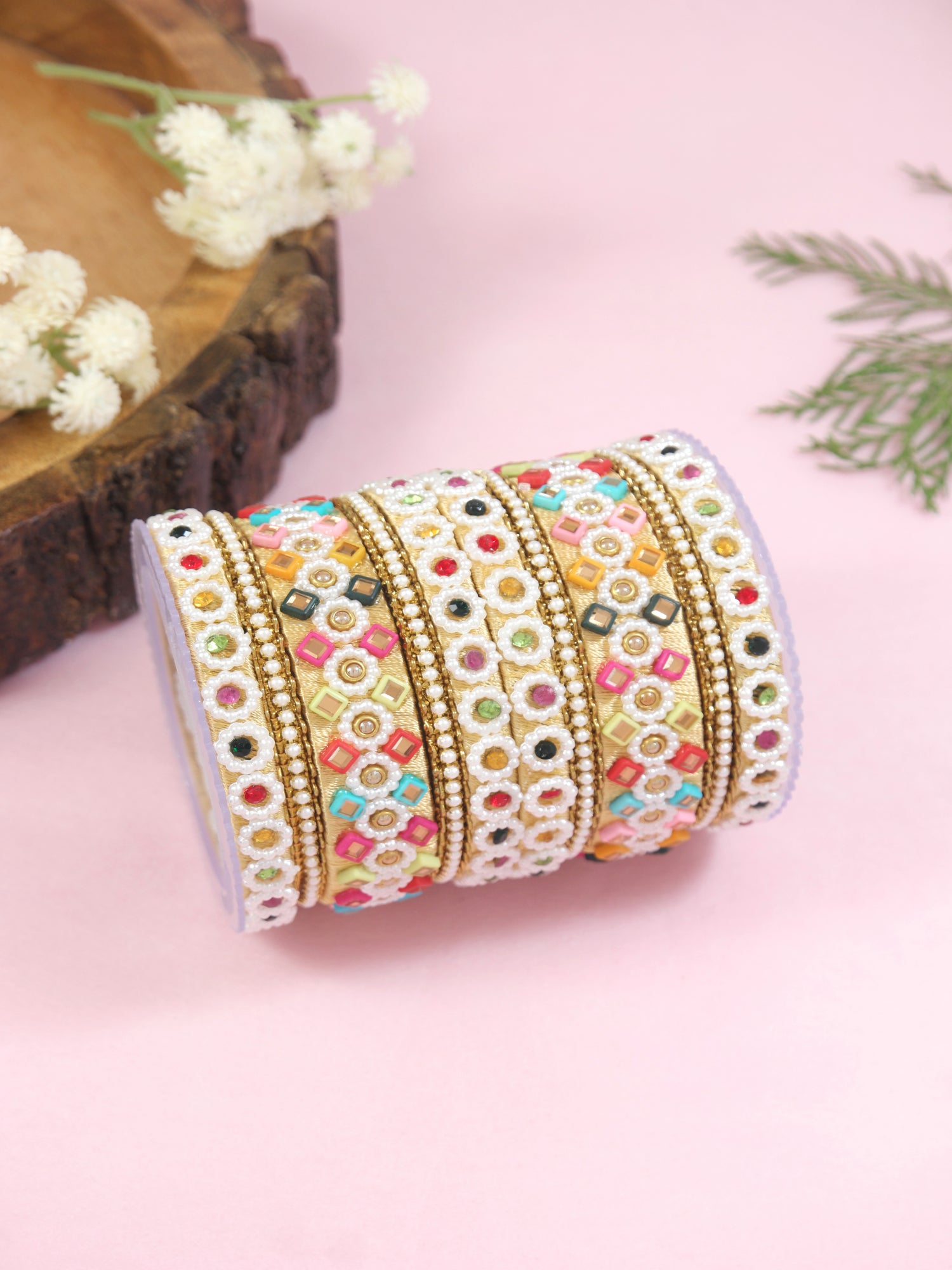 Etnico Gold Plated Traditional Handcrafted Multicolor with Bead Detailing Bangles Chuda Bangle Set for Bridal/Women (ADB556Mul-2.4)