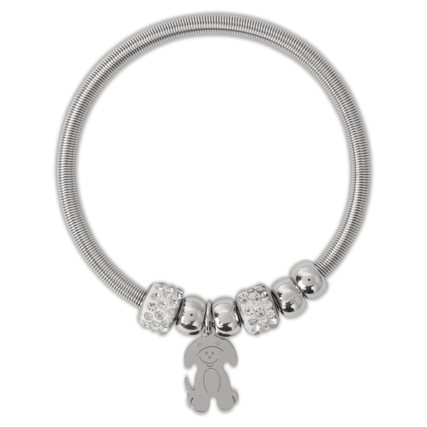 Etnico Fashion Latest Stylish Silver Plated Adjustable Dog Charm Bracelet with Stone Beads for Women