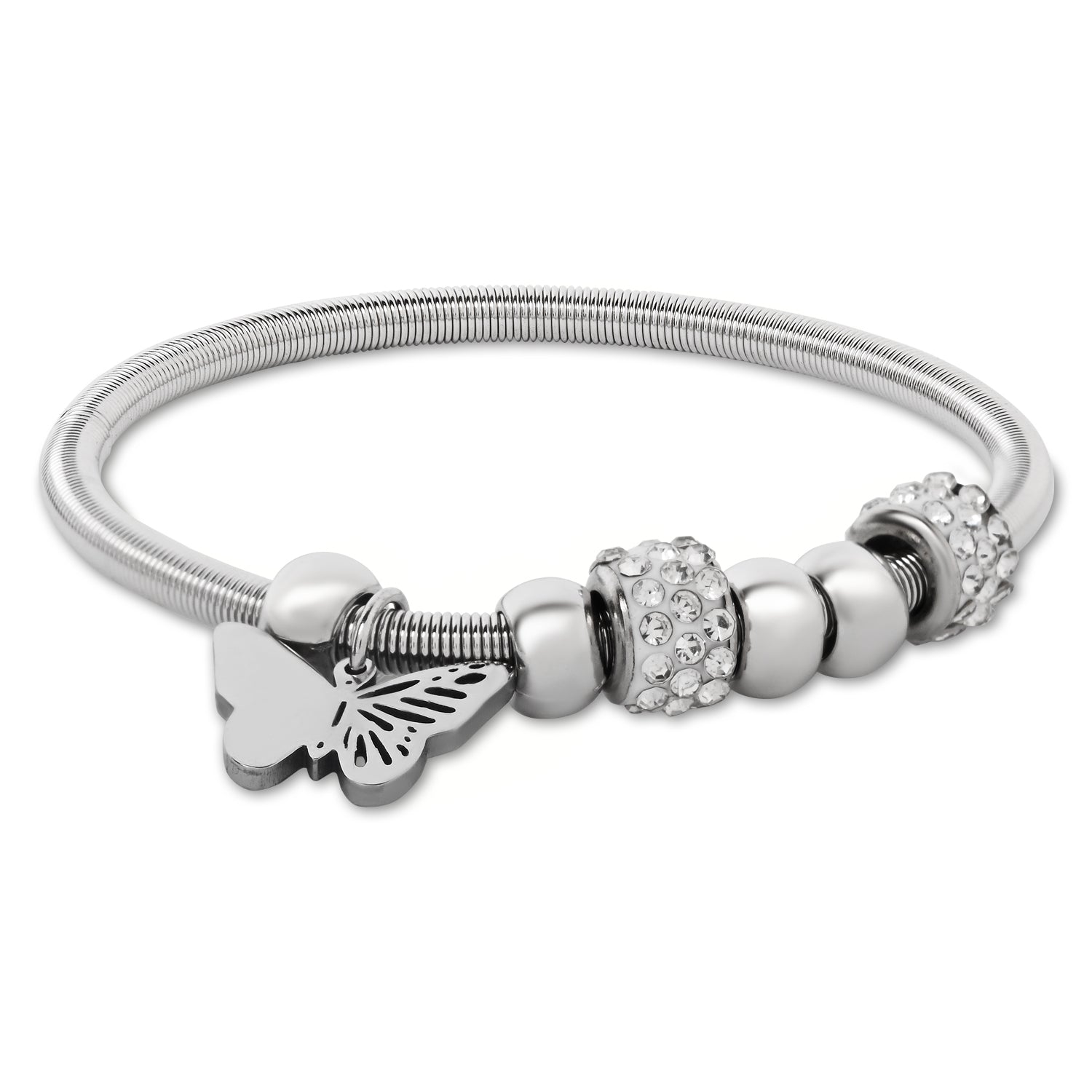 Etnico Fashion Latest Stylish Silver Plated Adjustable Charm Bracelet with Stone Beads for Women