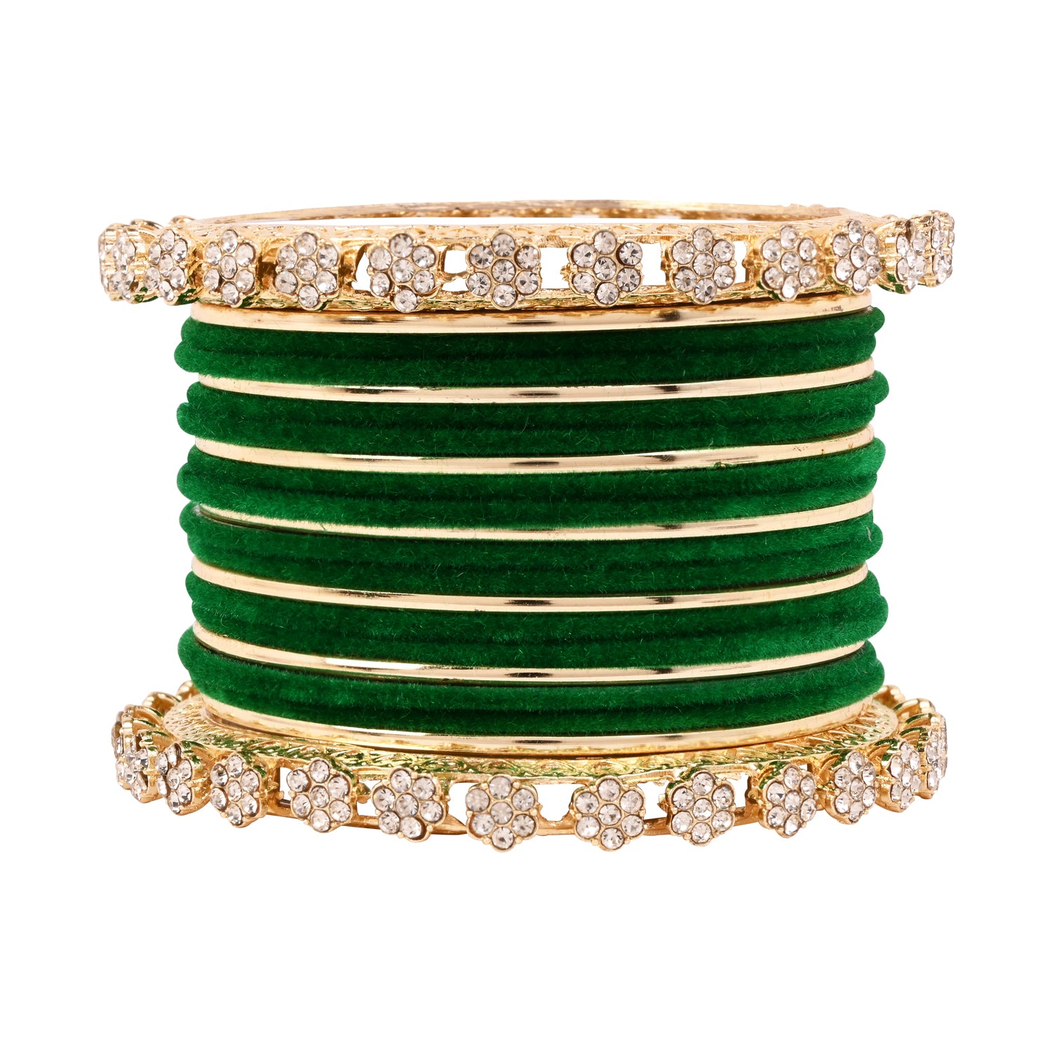 Etnico Gold Plated Traditional Velvet & Stone Embedded Bridal Bangle Set for Women (ADB571G)