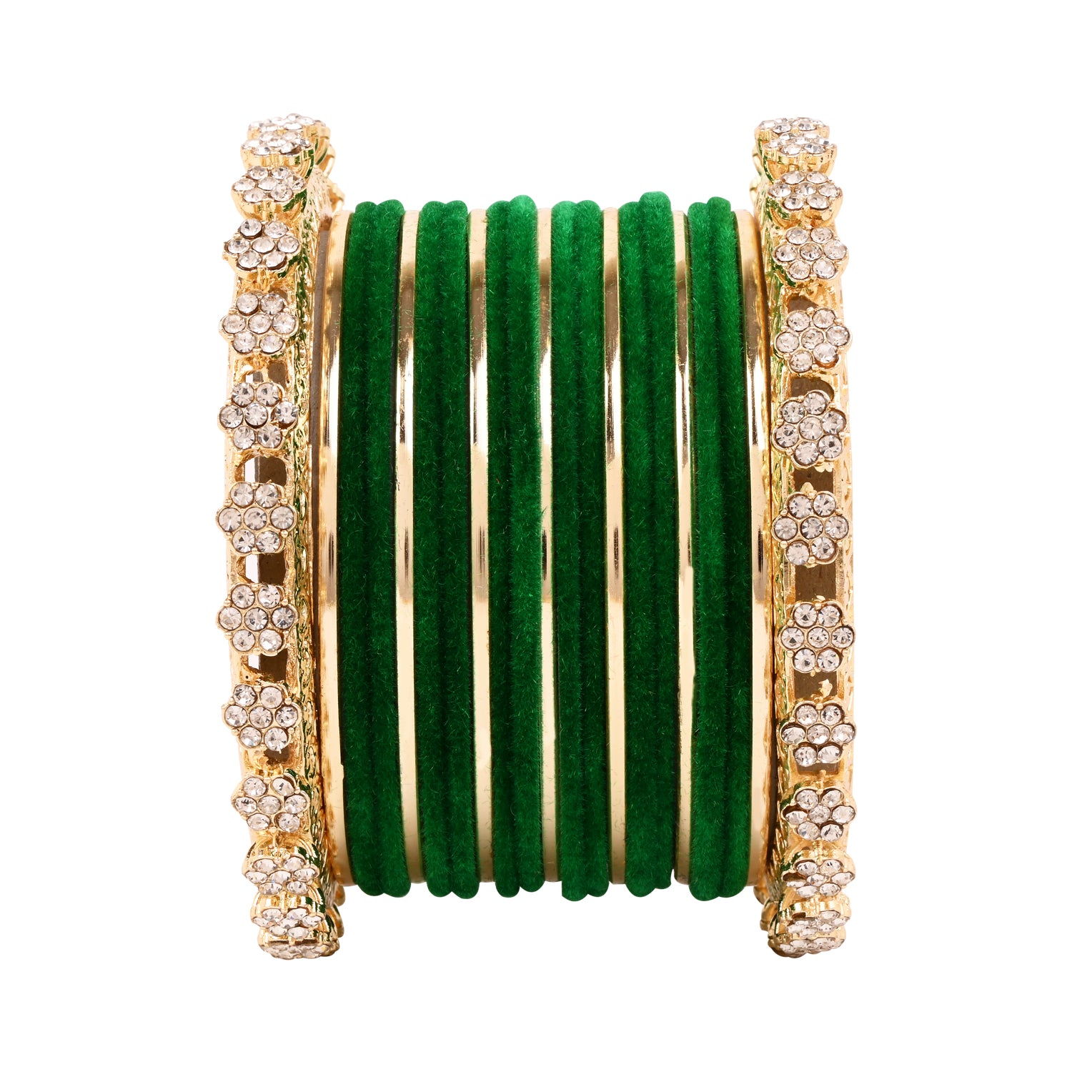 Etnico Gold Plated Traditional Velvet & Stone Embedded Bridal Bangle Set for Women (ADB571G)