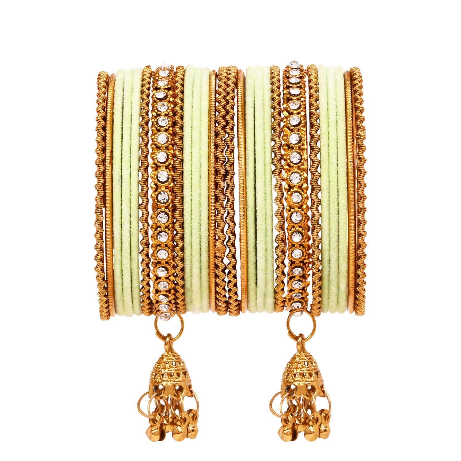 Etnico Traditional Gold Plated Handcrafted Chuda Bangle Set with Latkan Detailing for Women/Bridal (ADB572Min)