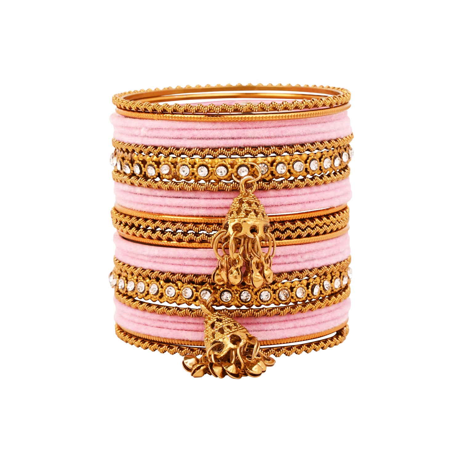 Etnico Gold Plated Traditional Handcrafted Velvet & Stone Embellished Bangles Chuda Bangle Set for Bridal/Women (ADB572Pi)