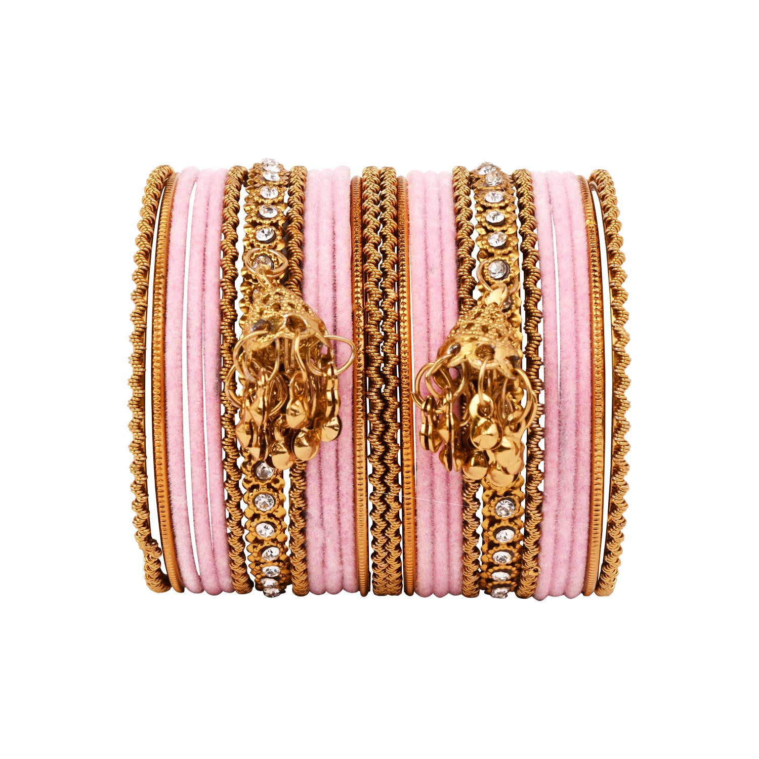 Etnico Gold Plated Traditional Handcrafted Velvet & Stone Embellished Bangles Chuda Bangle Set for Bridal/Women (ADB572Pi)