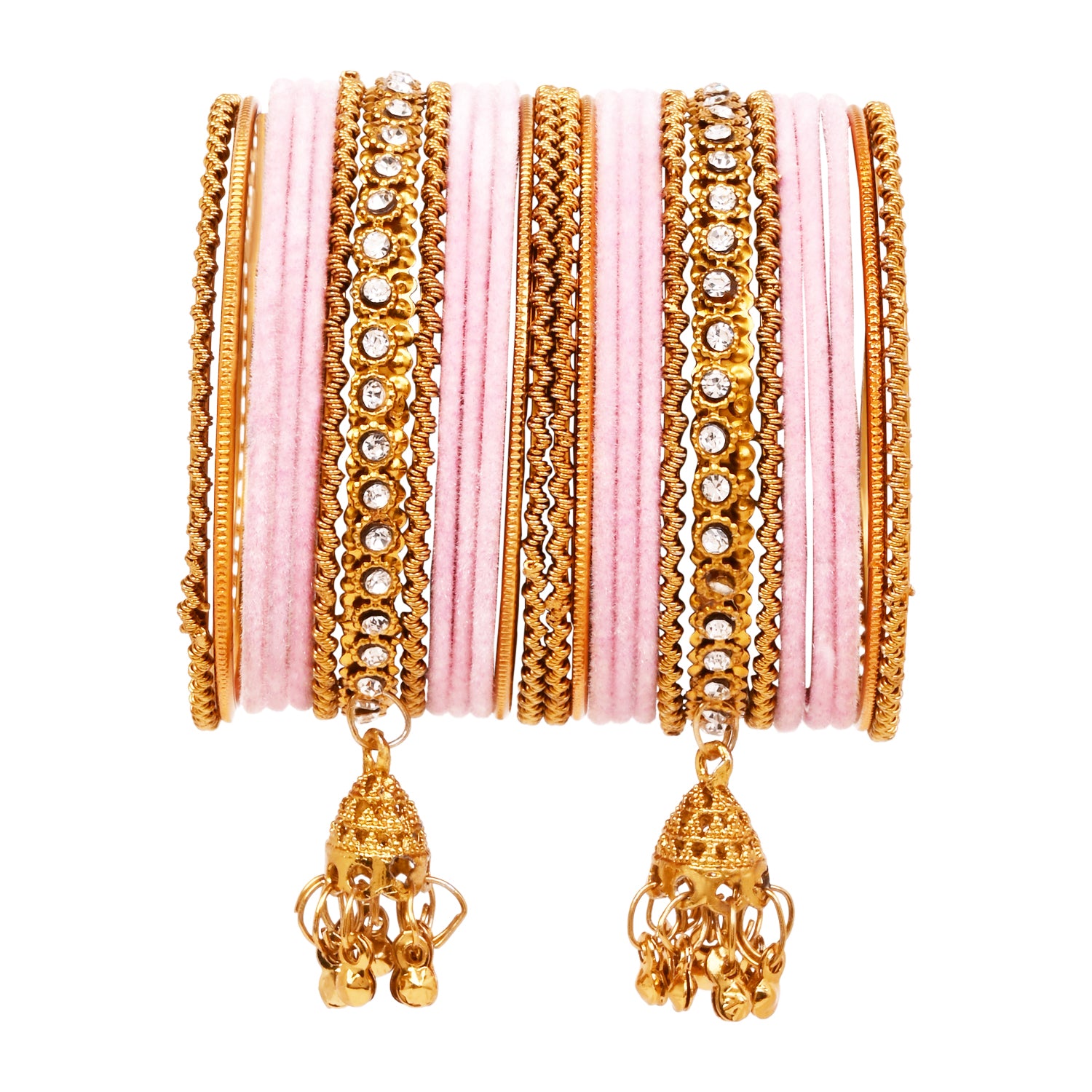Etnico Gold Plated Traditional Handcrafted Velvet & Stone Embellished Bangles Chuda Bangle Set for Bridal/Women (ADB572Pi)