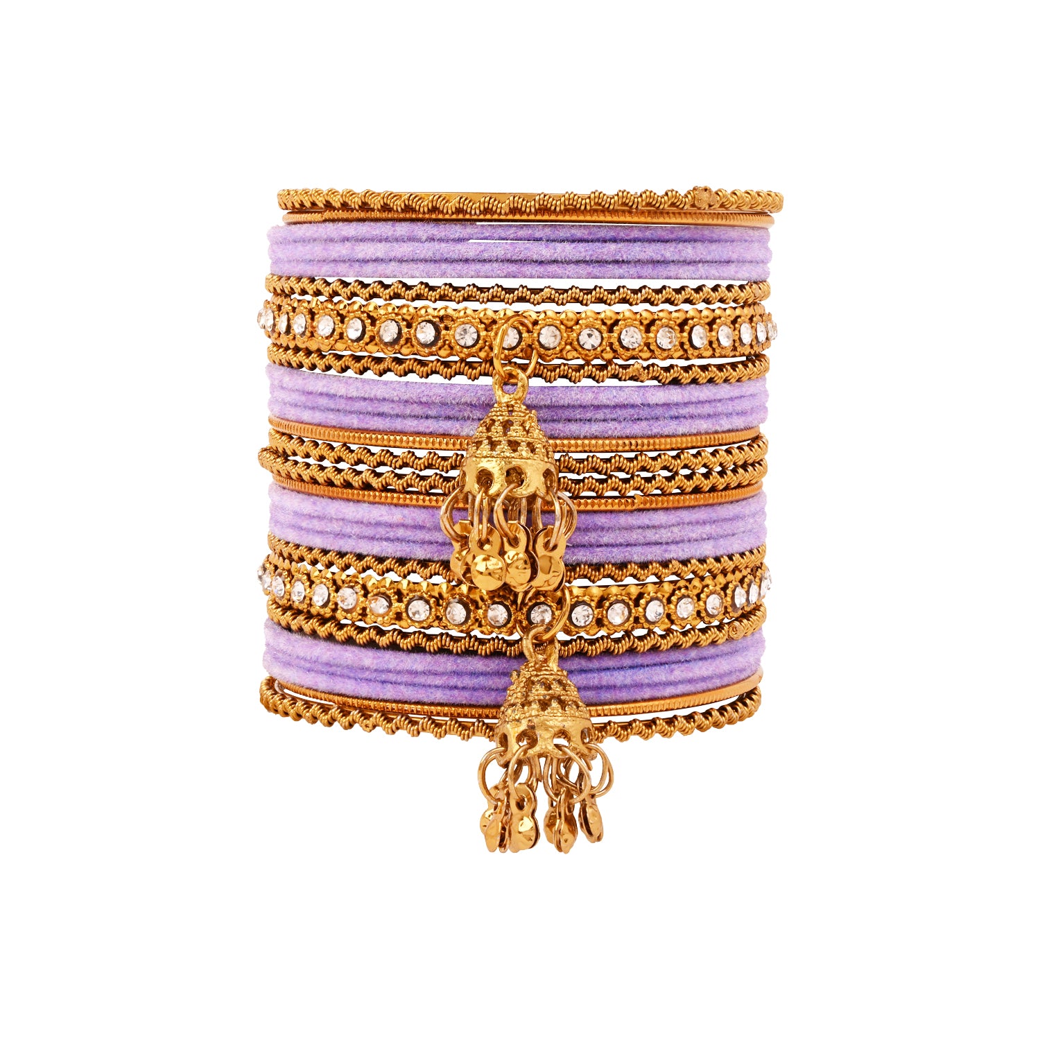 Etnico Traditional Velvet Handcrafted Jhumka Detailing Bridal Bangle Set for Women