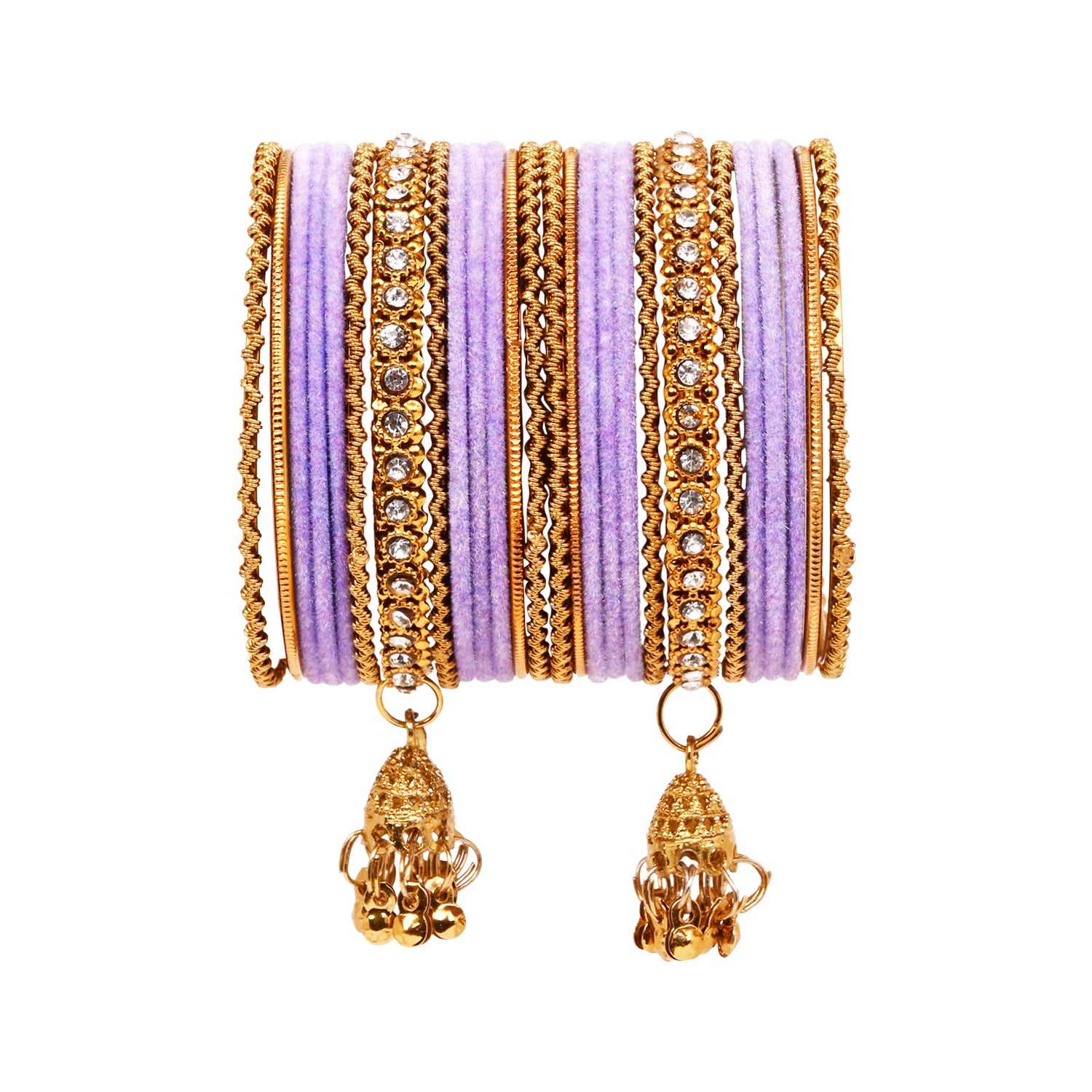 Etnico Traditional Velvet Handcrafted Jhumka Detailing Bridal Bangle Set for Women