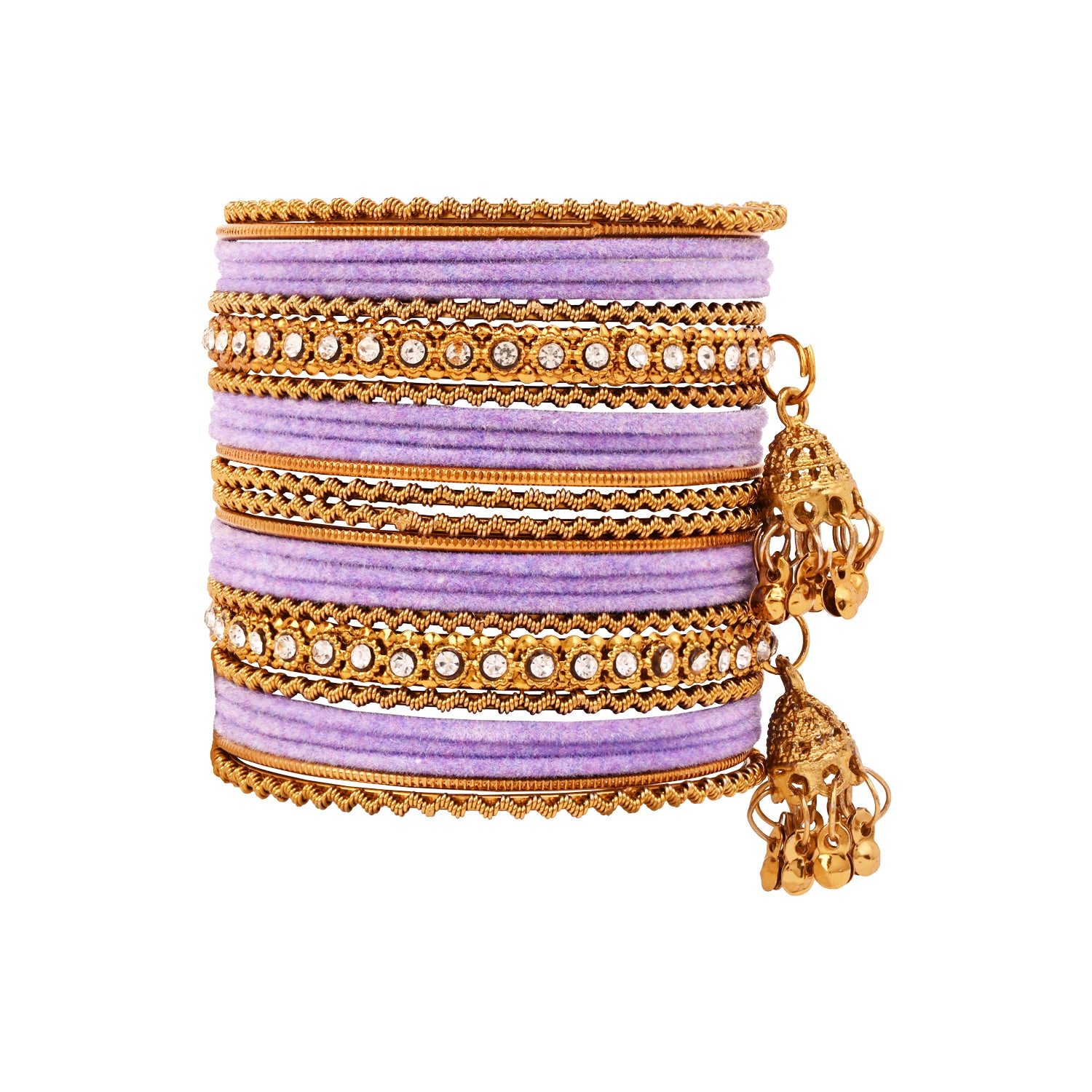 Etnico Traditional Velvet Handcrafted Jhumka Detailing Bridal Bangle Set for Women
