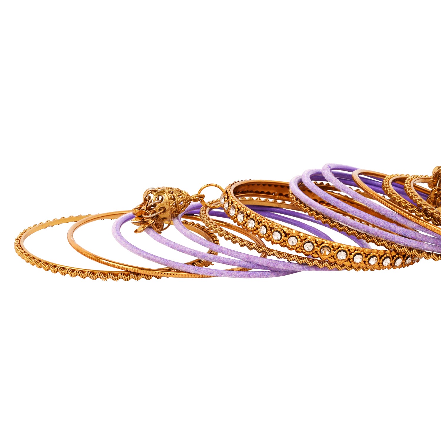 Etnico Traditional Velvet Handcrafted Jhumka Detailing Bridal Bangle Set for Women
