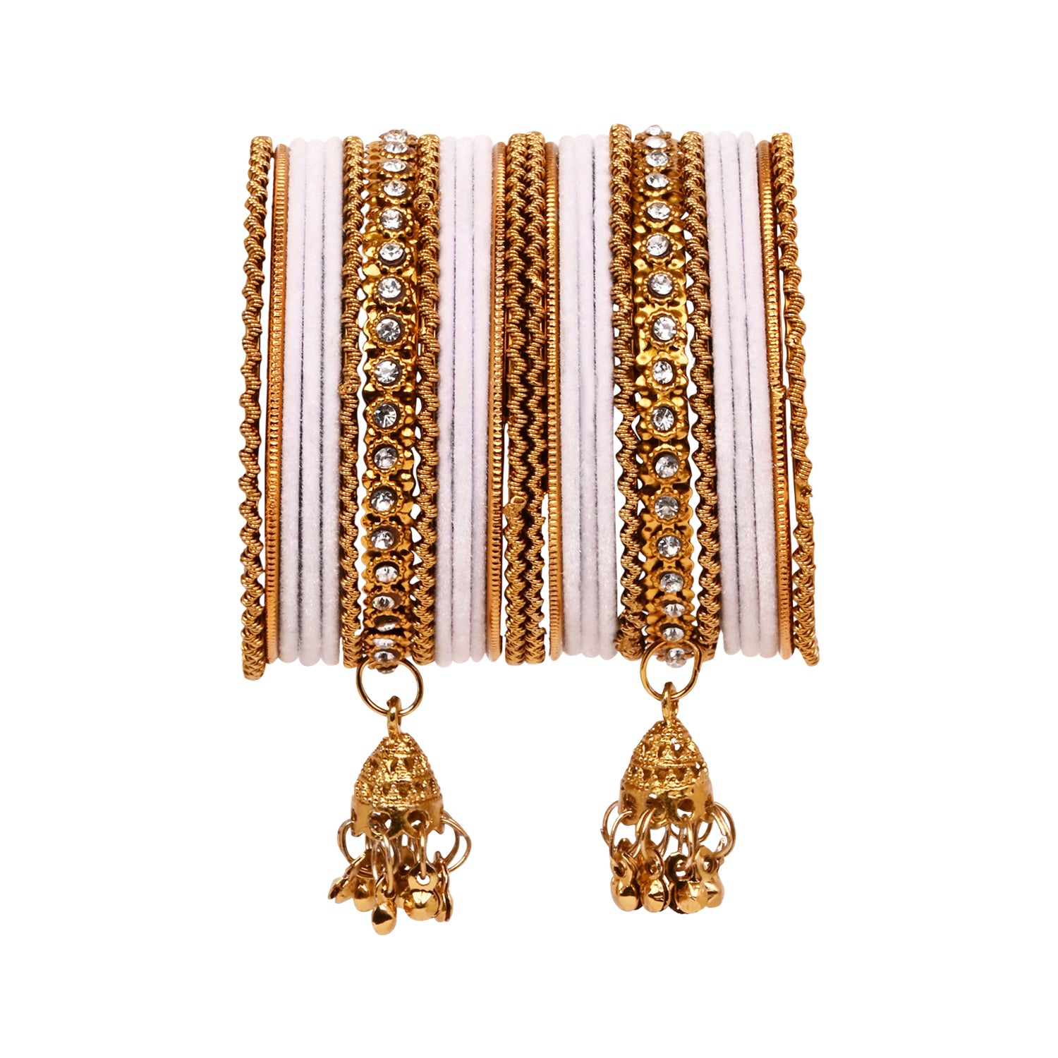Etnico Gold Plated Traditional Handcrafted Latkan Detailing Bridal Bangle Chuda Set for Women