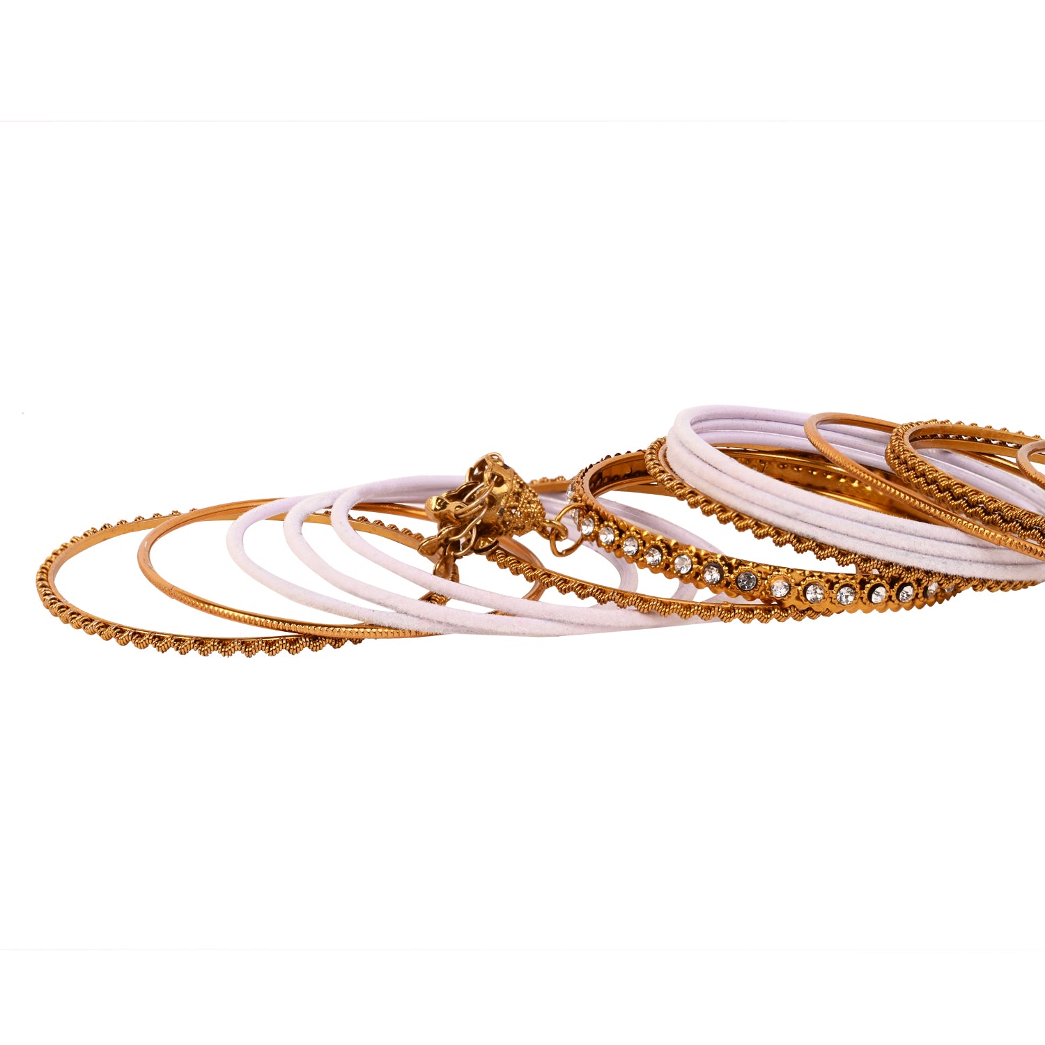 Etnico Gold Plated Traditional Handcrafted Latkan Detailing Bridal Bangle Chuda Set for Women