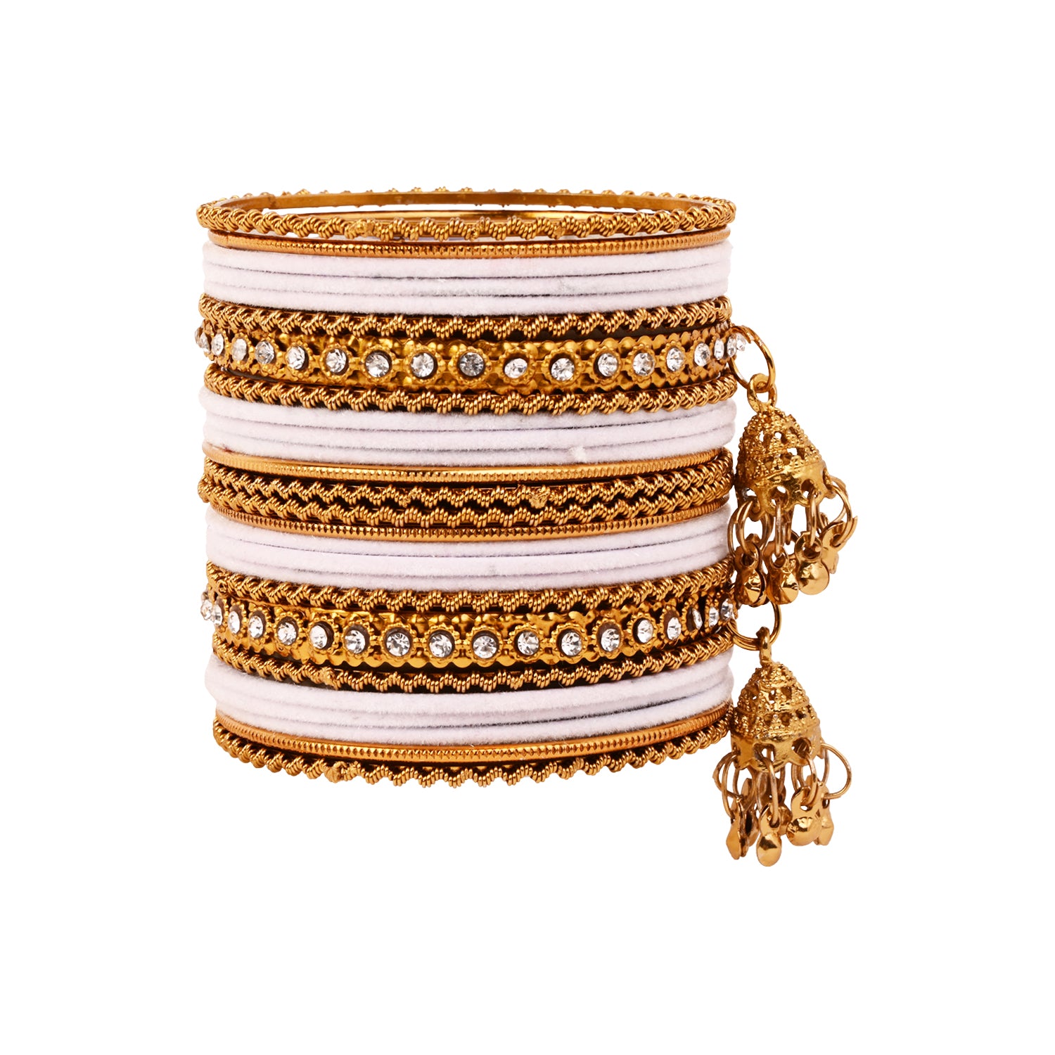 Etnico Gold Plated Traditional Handcrafted Latkan Detailing Bridal Bangle Chuda Set for Women