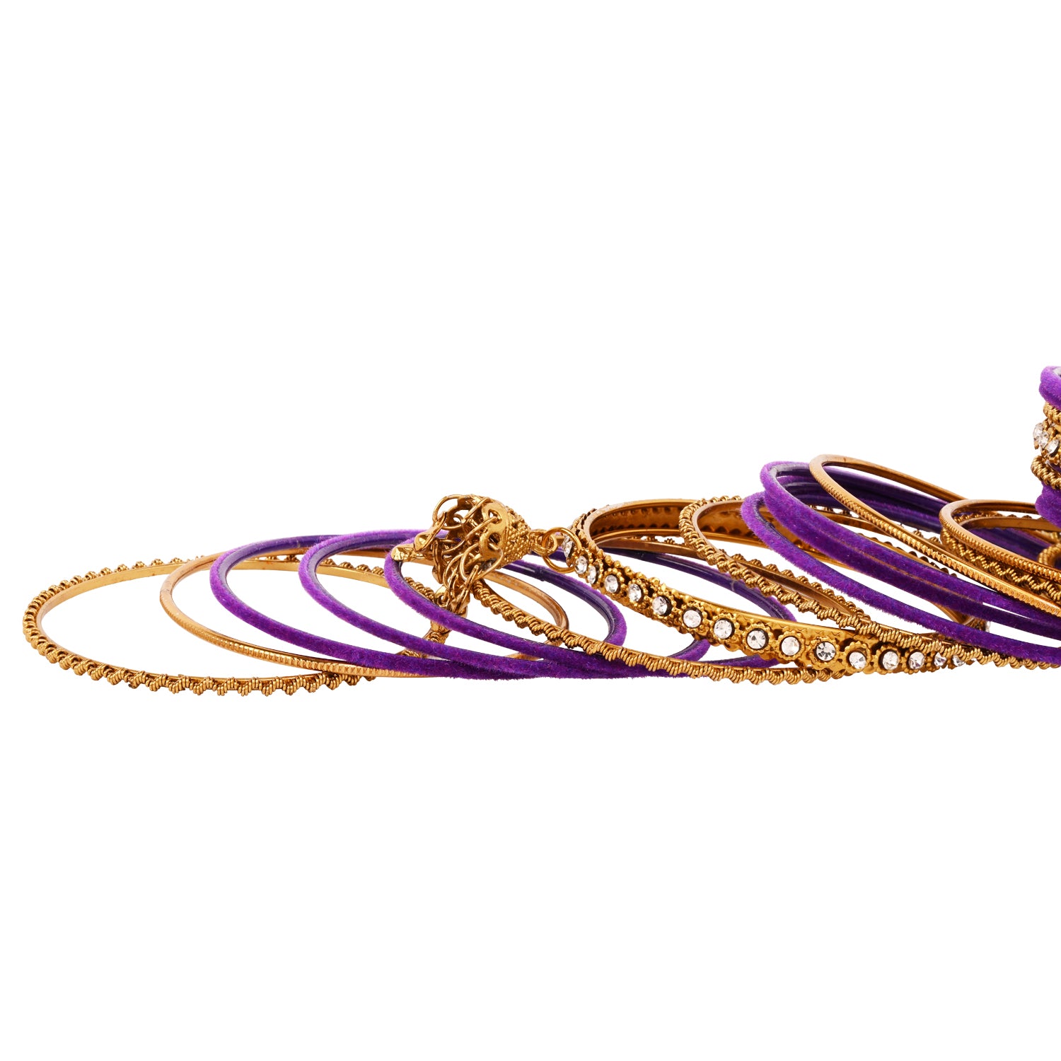 Etnico Gold Plated Traditional Handcrafted Stone Work & Latkan Detailing Bangles Chuda Bangle Set for Bridal/Women