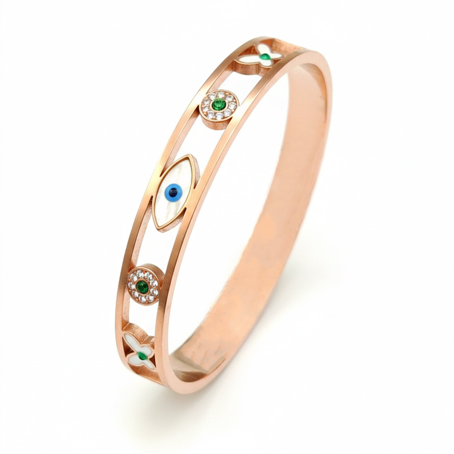 Etnico Rose Gold Plated Fashion Stylish Evil Eye Kada Bracelet for Women