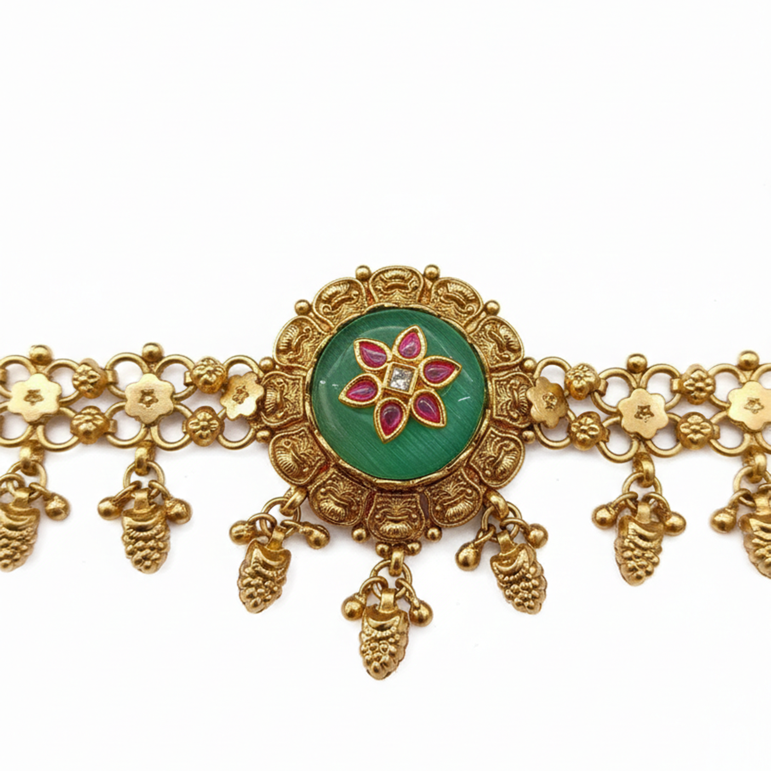 Etnico Traditional Gold Plated Brass Floral Motif Adjustable Bracelet for Women