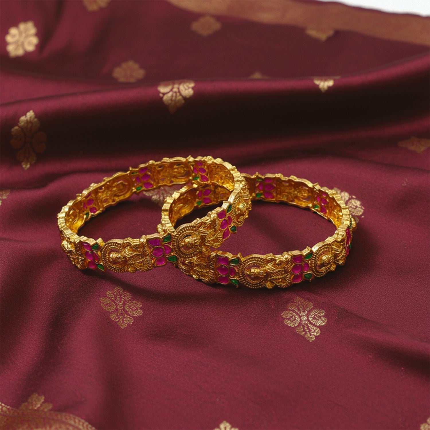 Etnico Traditional Temple Design Gold Plated Brass Bangles for Women (ADB599QG)
