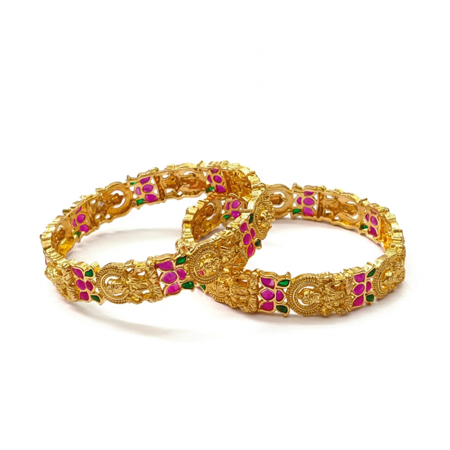 Etnico Traditional Temple Design Gold Plated Brass Bangles for Women (ADB599QG)