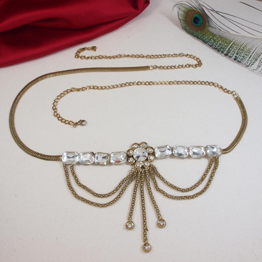 Etnico Gold Plated Traditional Kundan Work Adjustable Kamarband