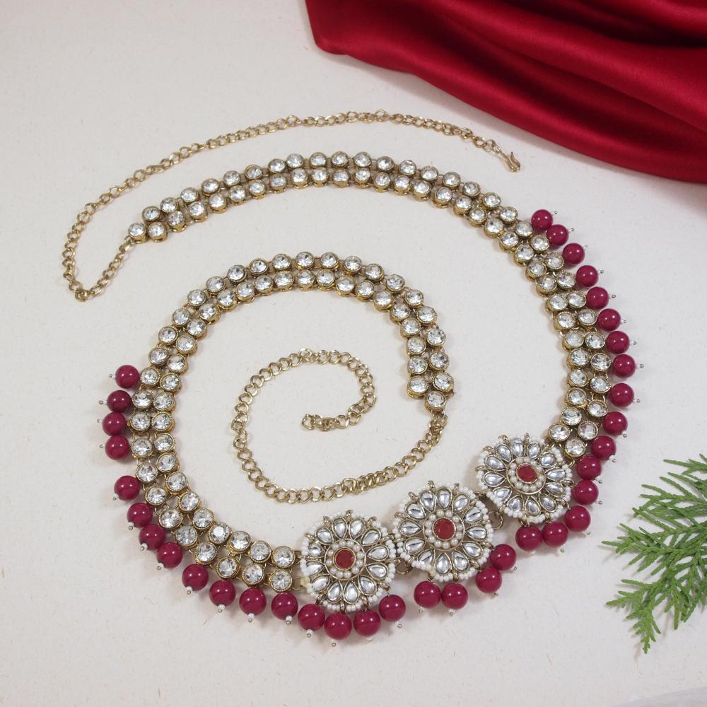 Etnico Gold Plated Traditional Floral Design Kundan Pearl Adjustable