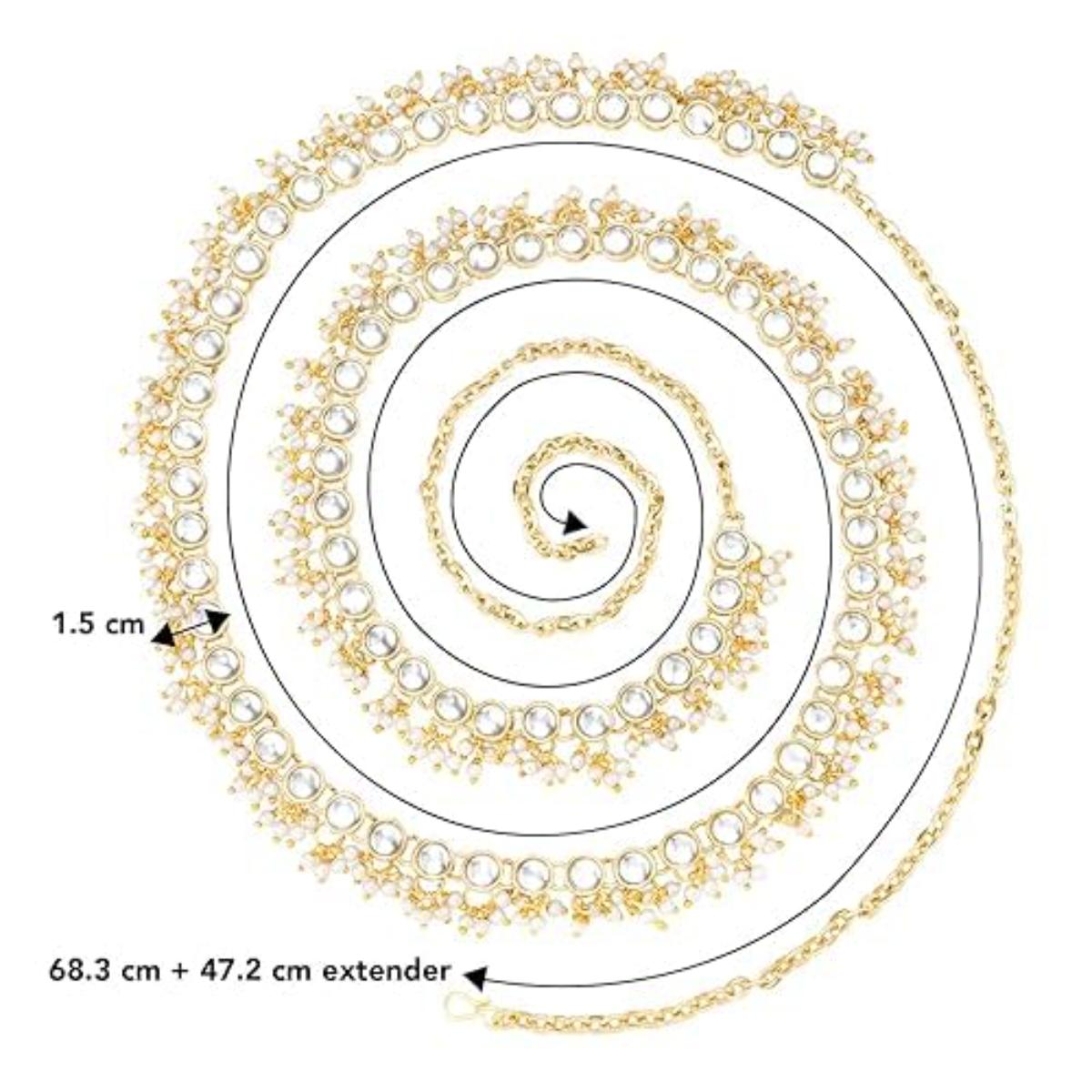 Etnico Gold Plated Traditional Kundan Pearl Adjustable Waist Chain/Belly Chain/Kamarband For Women (B053FL)