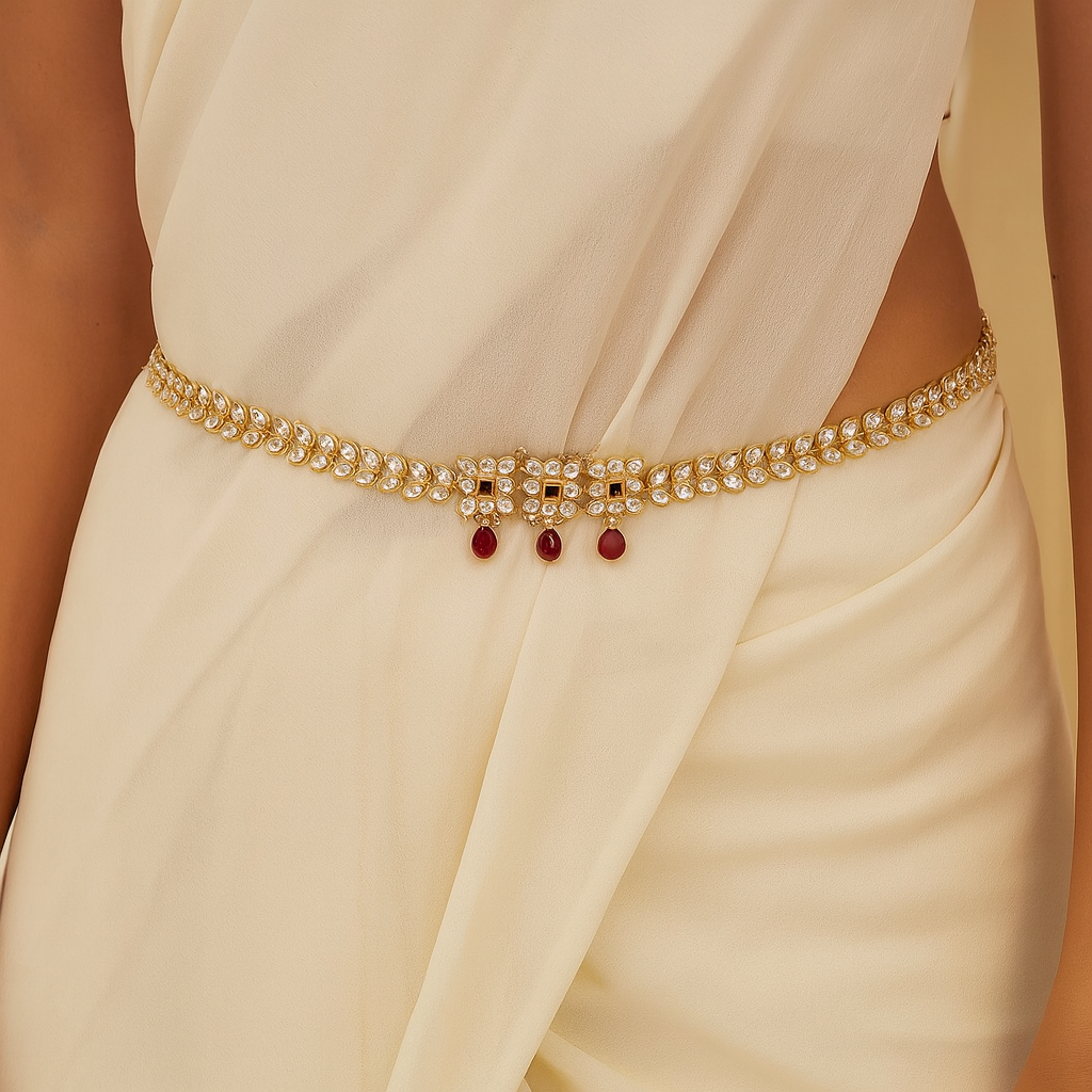Etnico Gold Plated Traditional Kundan Adjustable Waist Chain/Belly Chain/Kamarband For Women