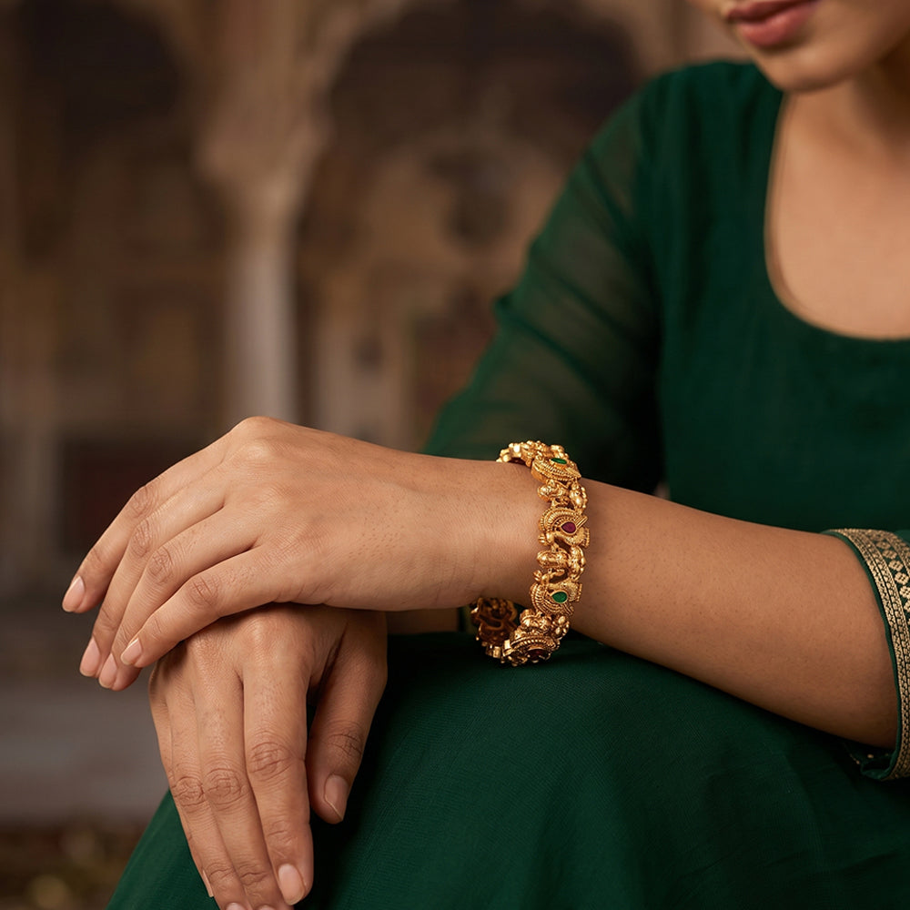Js Fashion Temple High Gold Polish Full Stone 2 Bangles Set