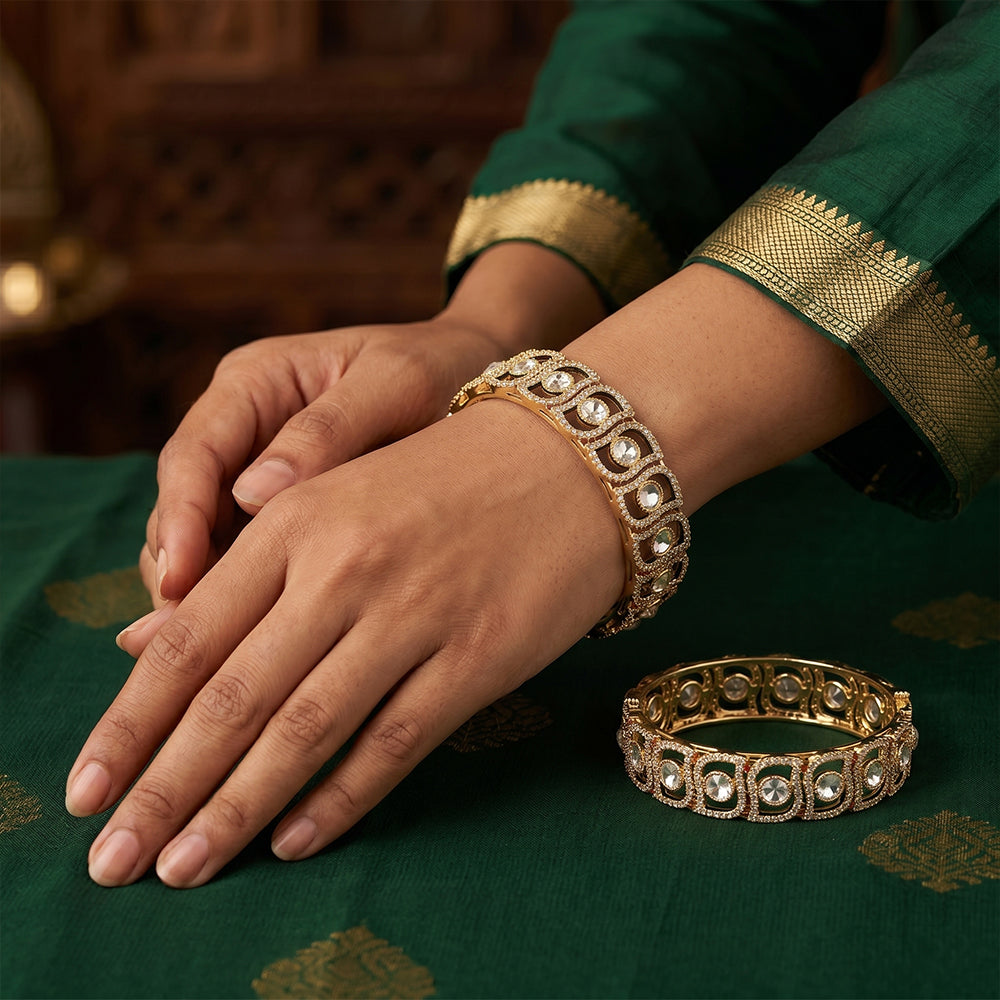 Js Fashion American Diamond Gold Finish Designer Bangles for Women