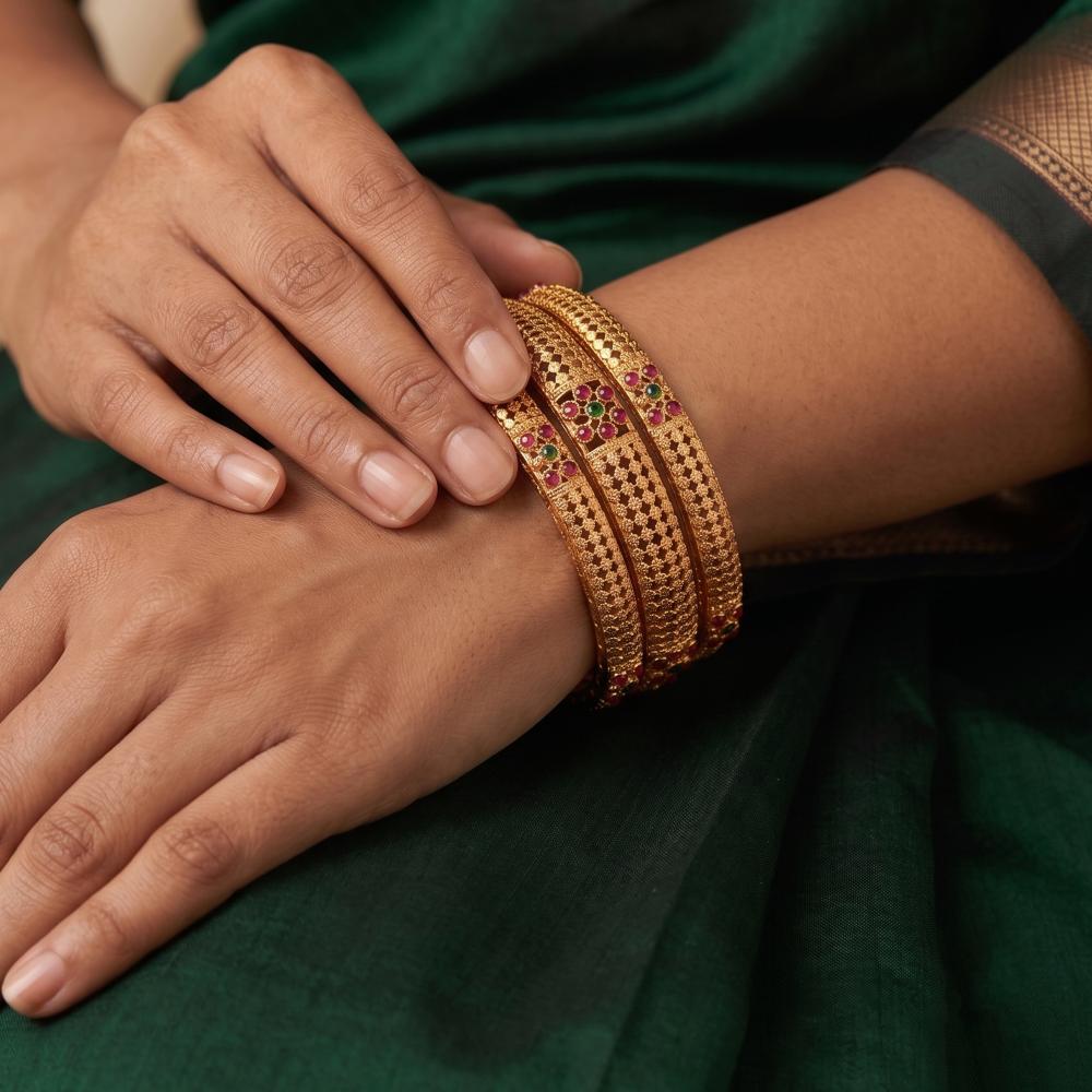 Js Fashion Traditional High Gold Stone Bangles Set for Women